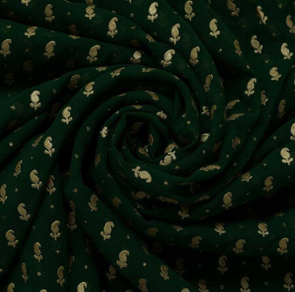 Blend Georgette Vintage Sari Remnant Scrap Fabric for Sewing Craft Green