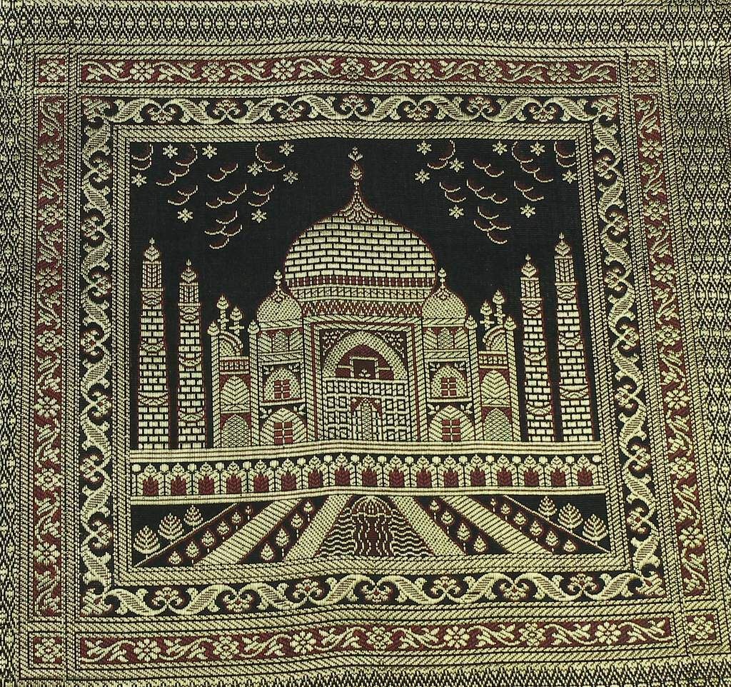 Art Silk Zari Brocade Woven Curtain Craft Multi Purpose Fabric Taj Mahal Black