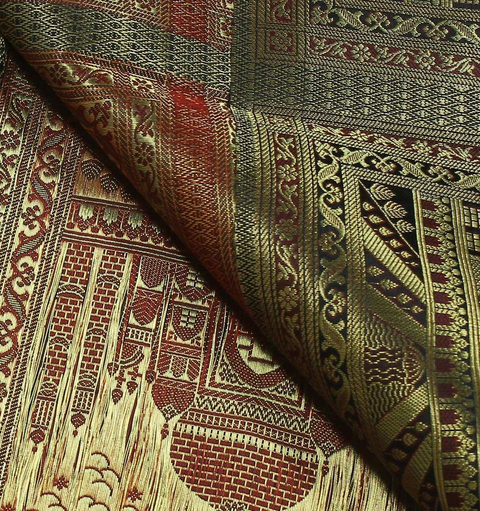 Art Silk Zari Brocade Woven Curtain Craft Multi Purpose Fabric Taj Mahal Black