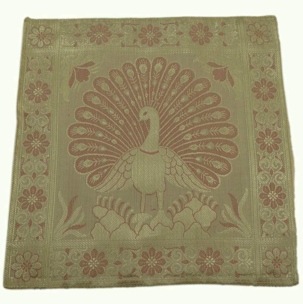 Art Silk Woven Zari Brocade Table Mat Multi Purpose Fabric Beige