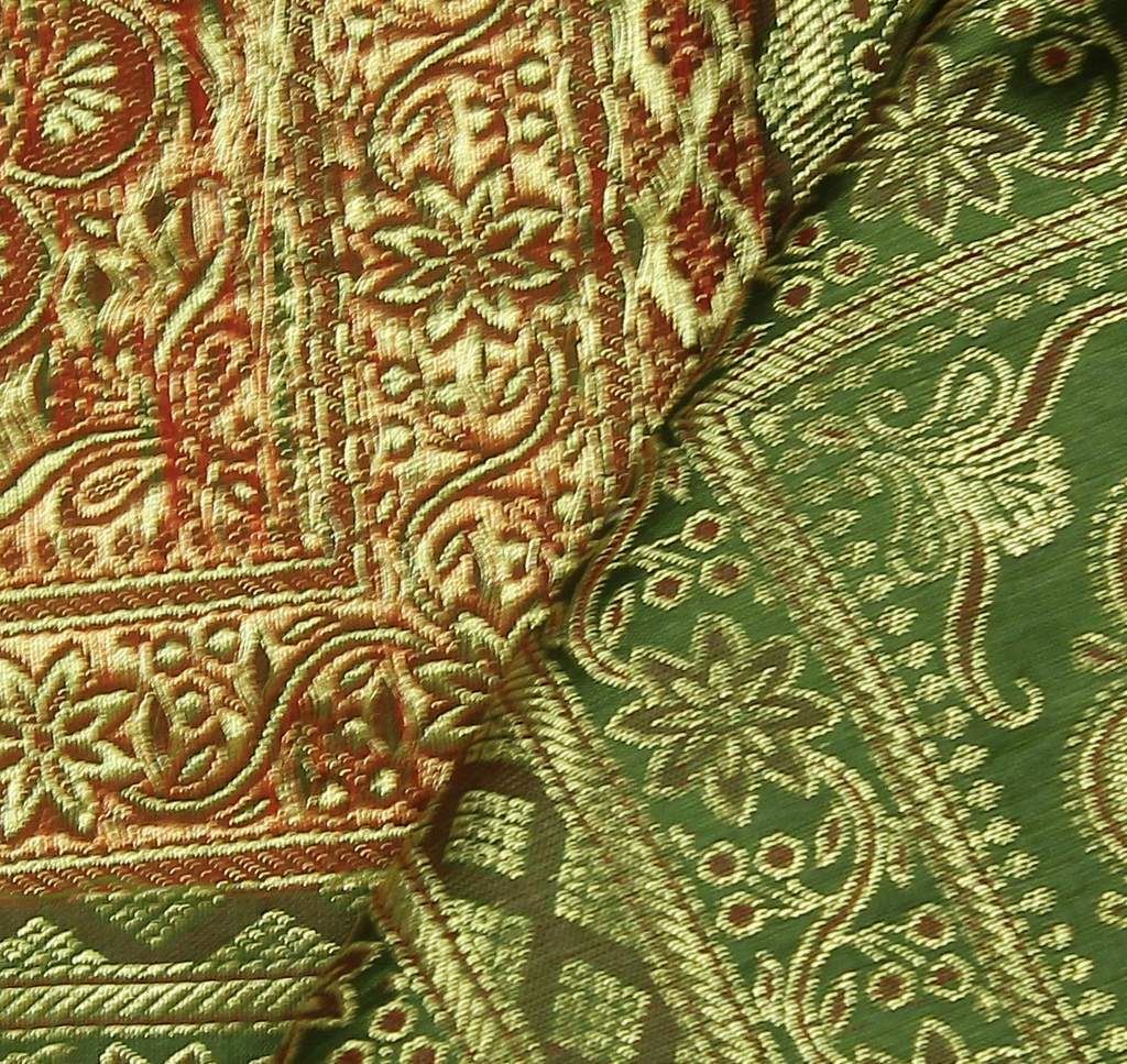 Art Silk Zari Brocade Woven Curtain Craft Multi Purpose Fabric Mandala Henna Gre