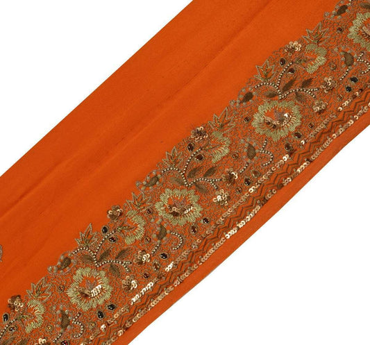 Vintage Sari Border Indian Craft Trim Embroidered Beaded Rust Lace Ribbon