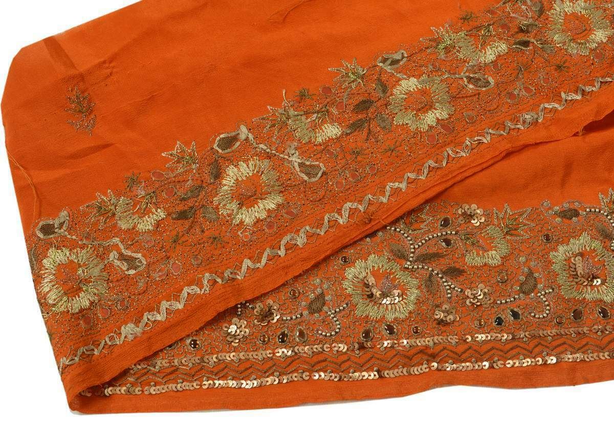 Vintage Sari Border Indian Craft Trim Embroidered Beaded Rust Lace Ribbon