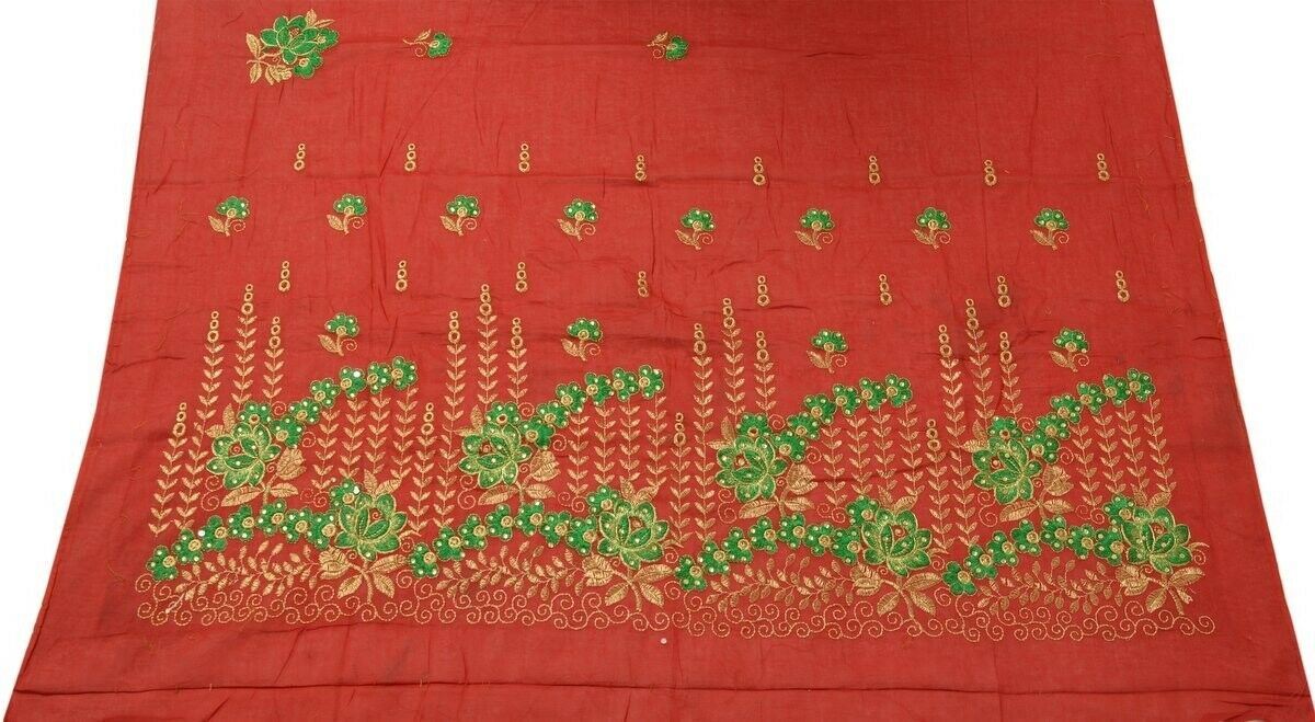 Vintage Saree Multi Purpose Design Fabric Piece for Sew Craft Embroidered red