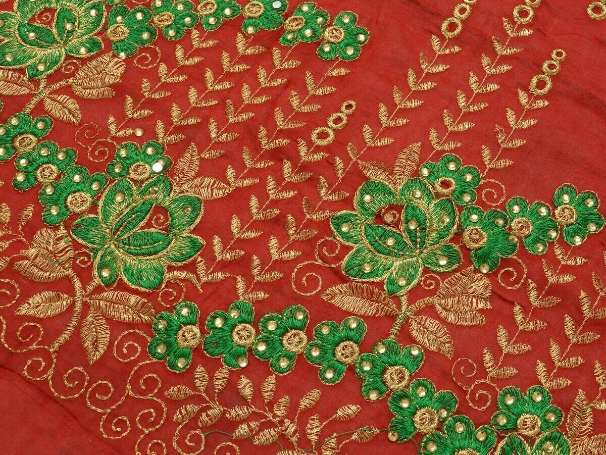 Vintage Saree Multi Purpose Design Fabric Piece for Sew Craft Embroidered red