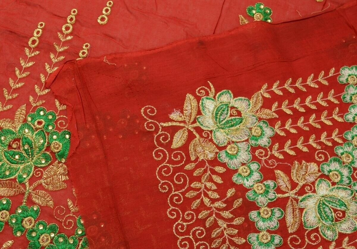 Vintage Saree Multi Purpose Design Fabric Piece for Sew Craft Embroidered red