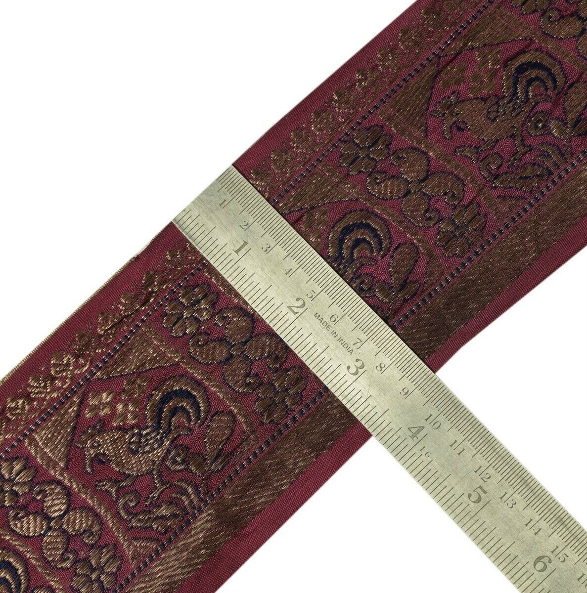 3.25" W Vintage Sari Border Indian Craft Trim Zari Woven Magenta Ribbon Lace