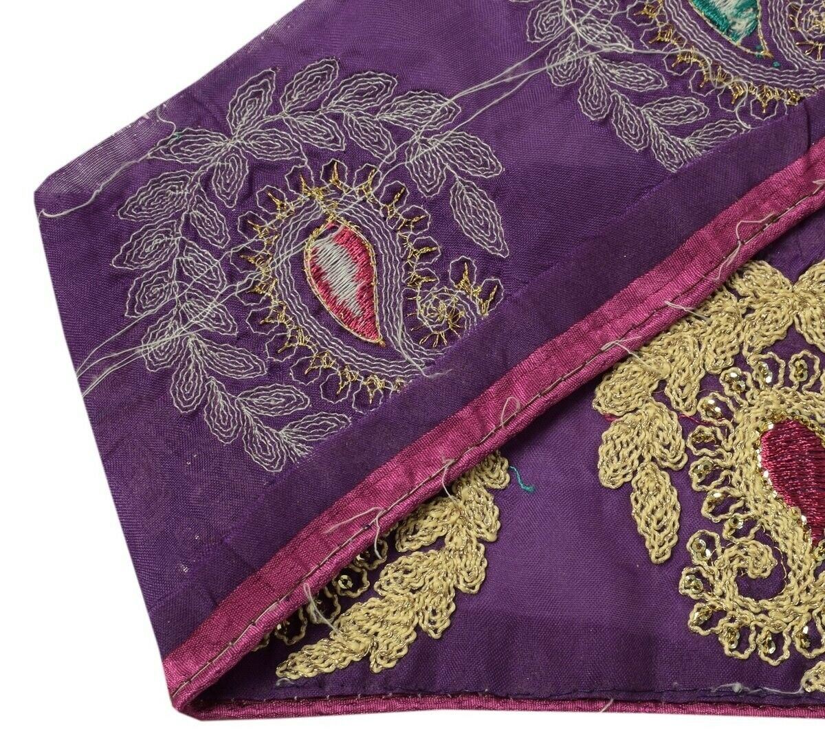 Vintage Sari Border Indian Craft Trim Embroidered Rope Stitch Purple Ribbon Lace
