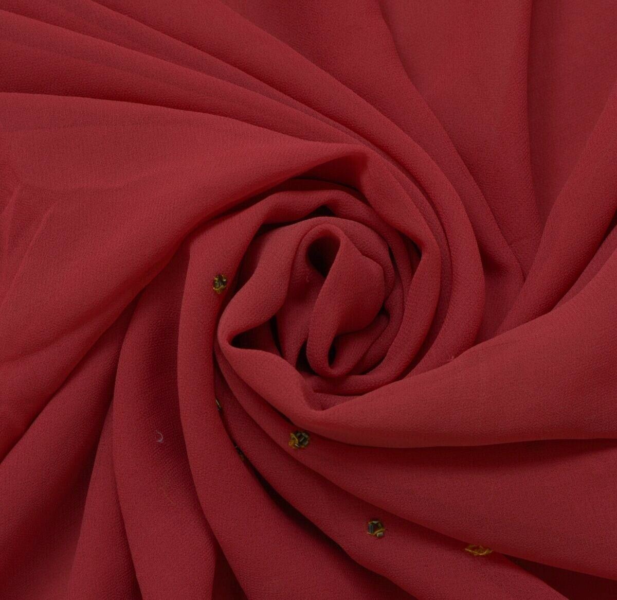 Blend Georgette Silk Magenta Vintage Sari Remnant Scrap Fabric for Sewing Craft