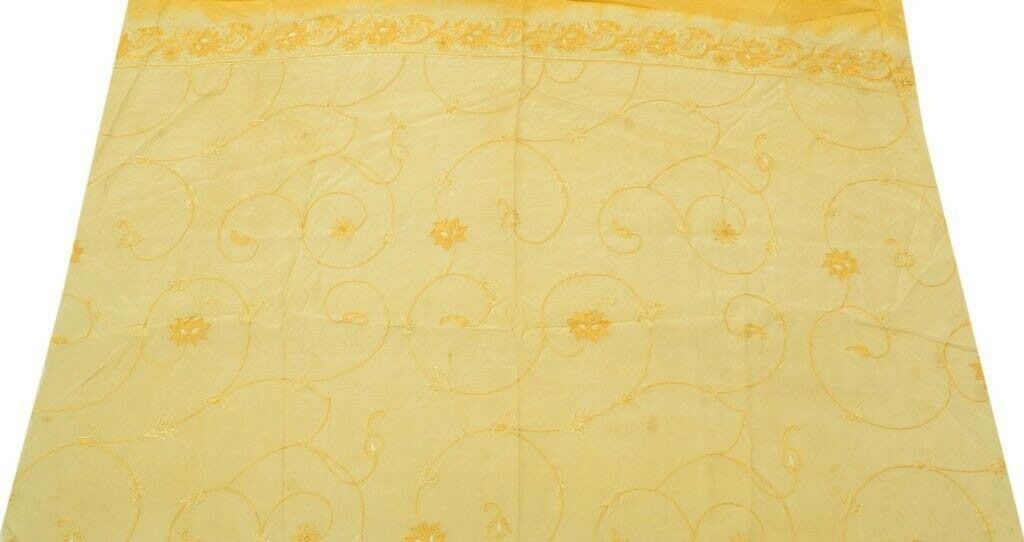 Vintage Saree Remnant Scrap Multi Purpose Embroidered Cream Craft Design Fabric