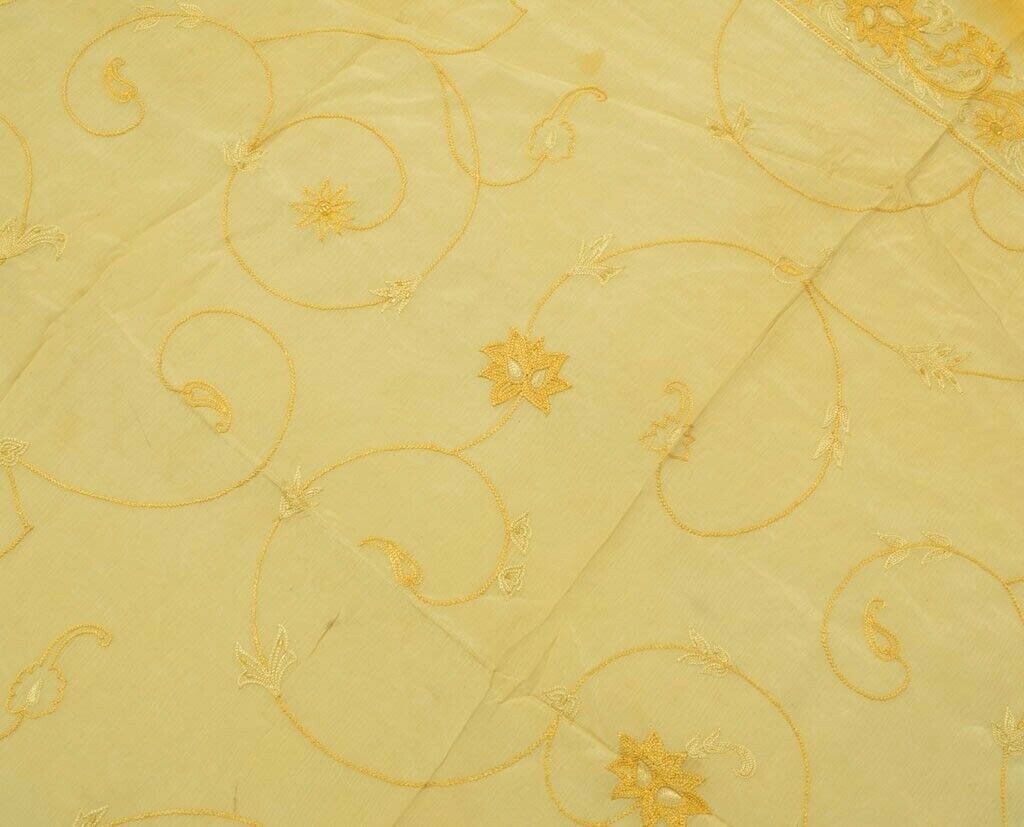 Vintage Saree Remnant Scrap Multi Purpose Embroidered Cream Craft Design Fabric