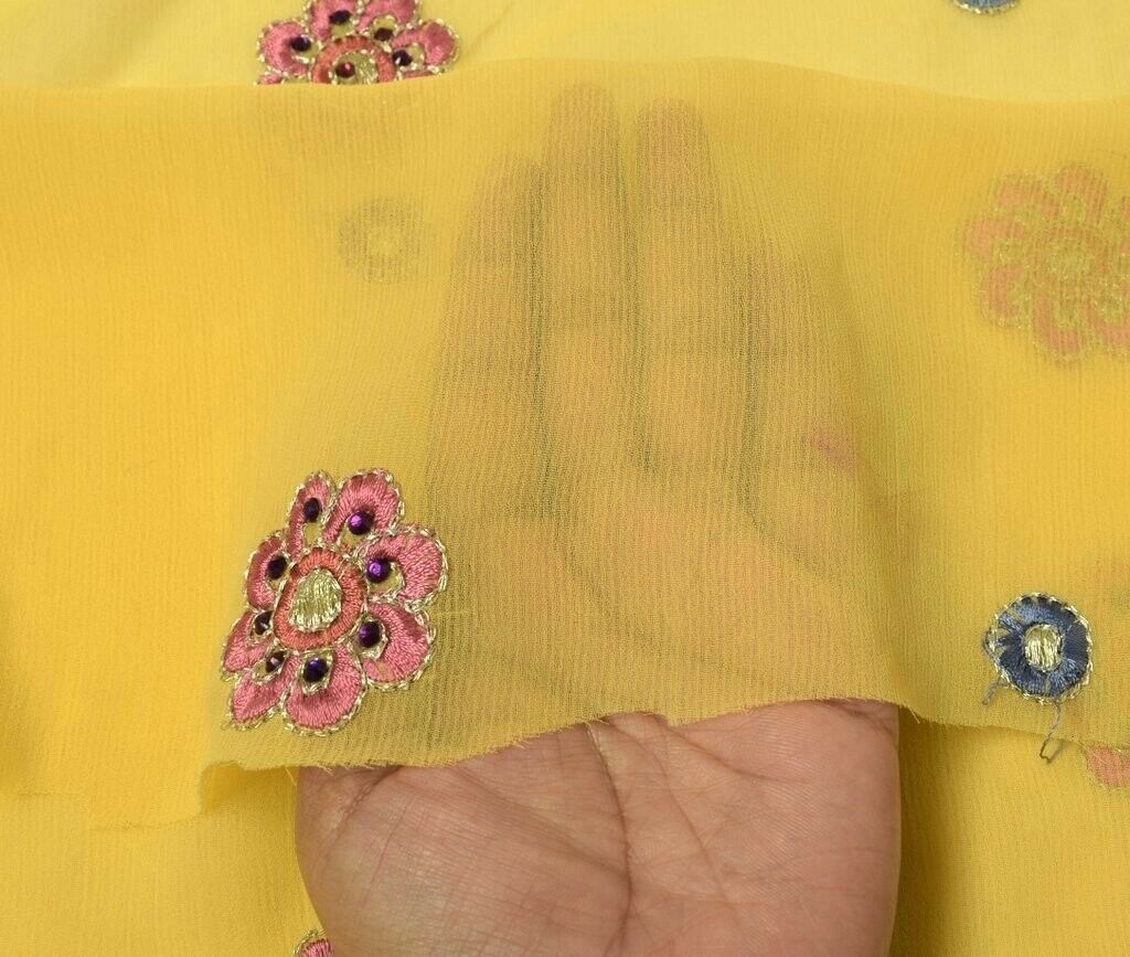 Blend Chiffon Silk Vintage Sari Remnant Scrap Fabric for Sewing Craft Yellow