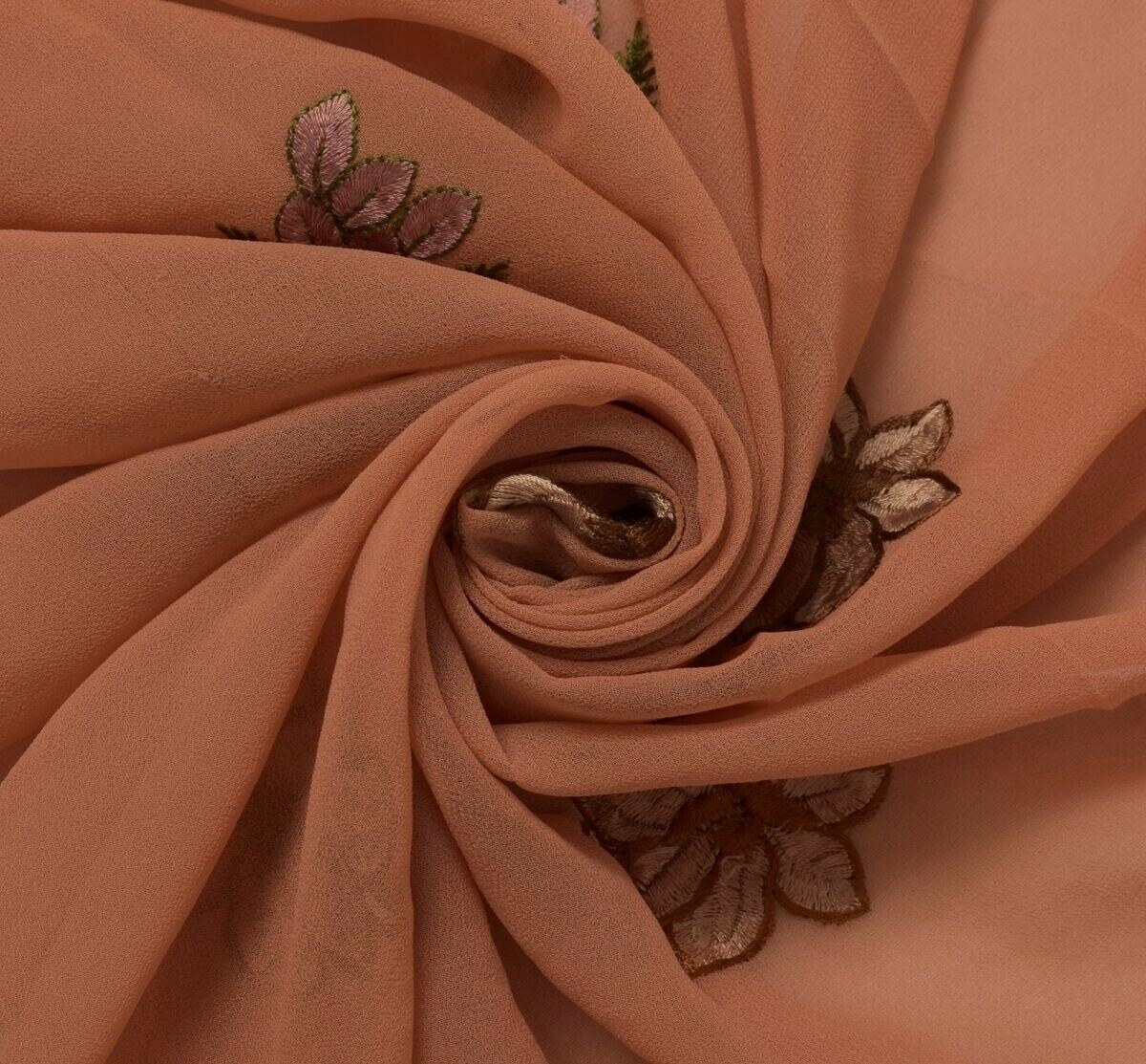 Blend Georgette Silk Vintage Sari Remnant Scrap Fabric for Sewing Craft Peach