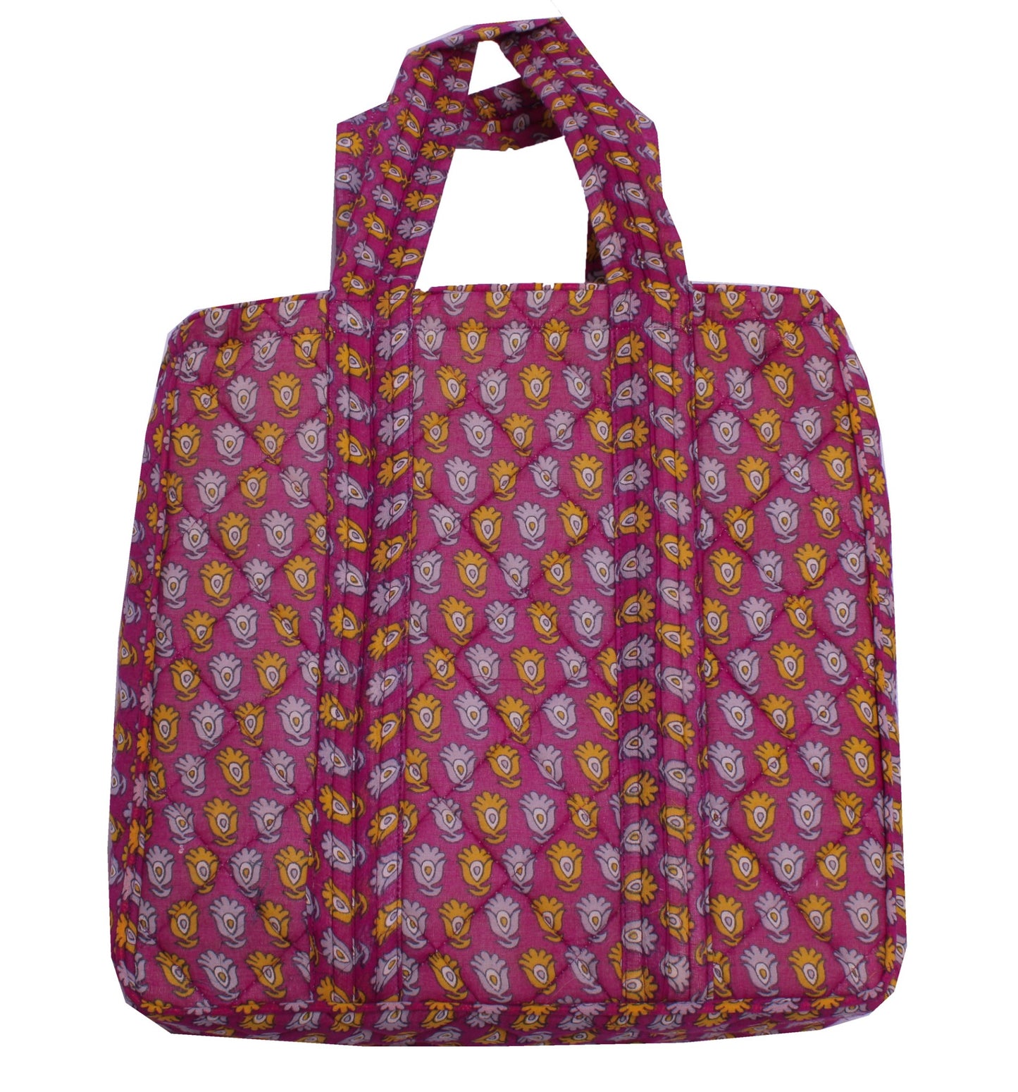 Sushila Vintage Purple Tote Bag 100% Pure Silk Printed Handbag Shoulder Bag