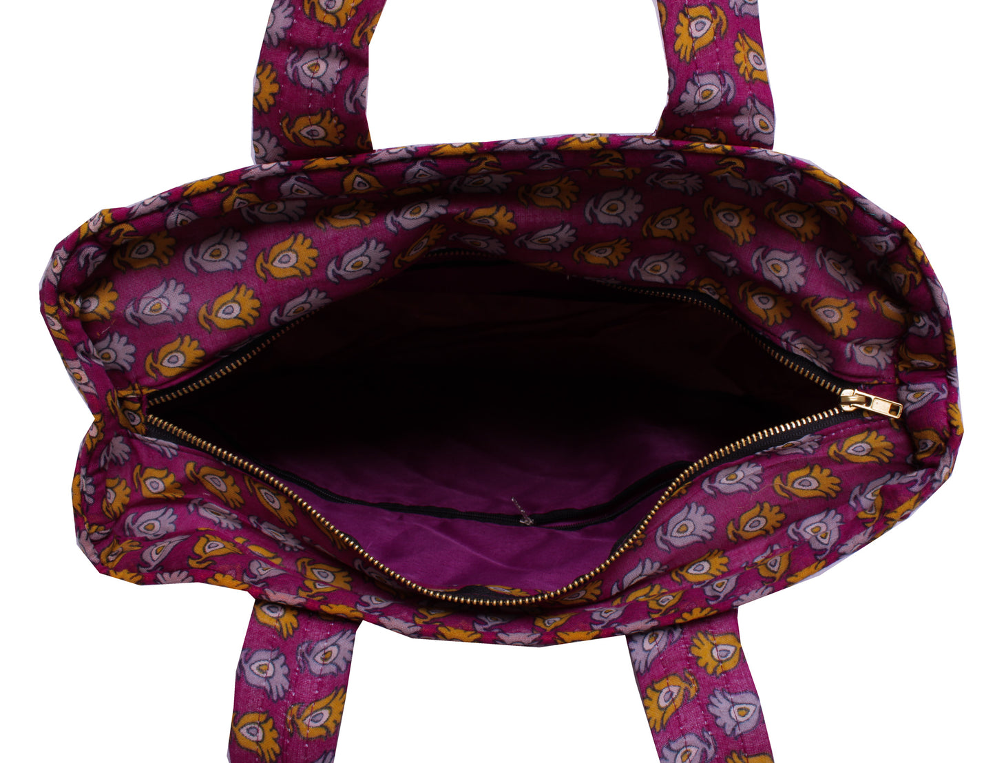 Sushila Vintage Purple Tote Bag 100% Pure Silk Printed Handbag Shoulder Bag