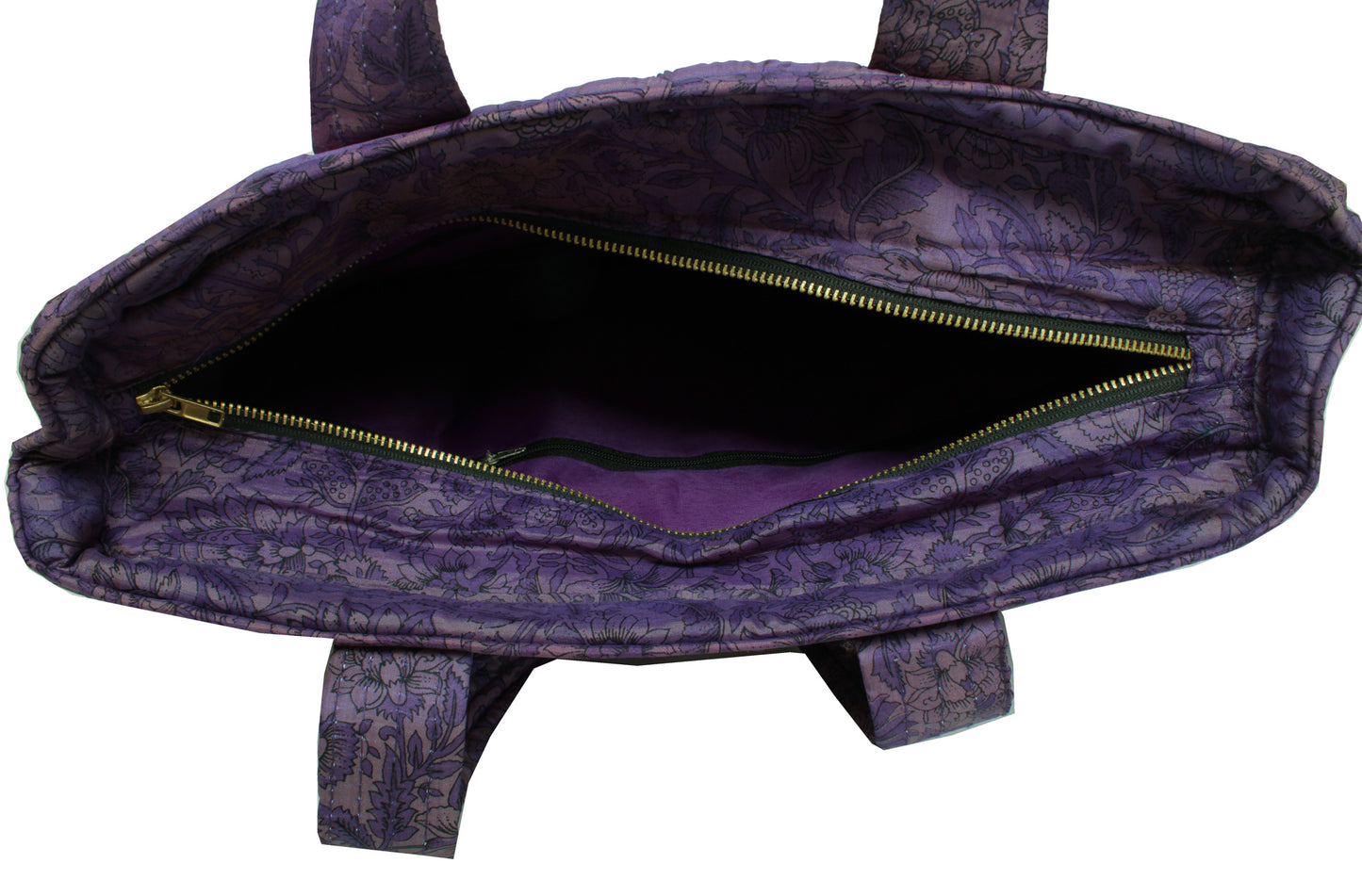 Sushila Vintage Purple Tote Bag 100% Pure Silk Printed Handbag Shoulder Bag