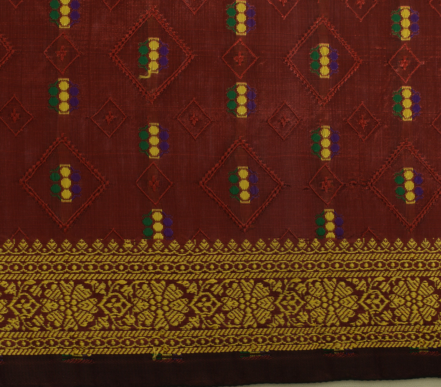 Sushila Vintage Maroon Scrap Craft Saree Blend Silk Woven Banarasi Sari Fabric