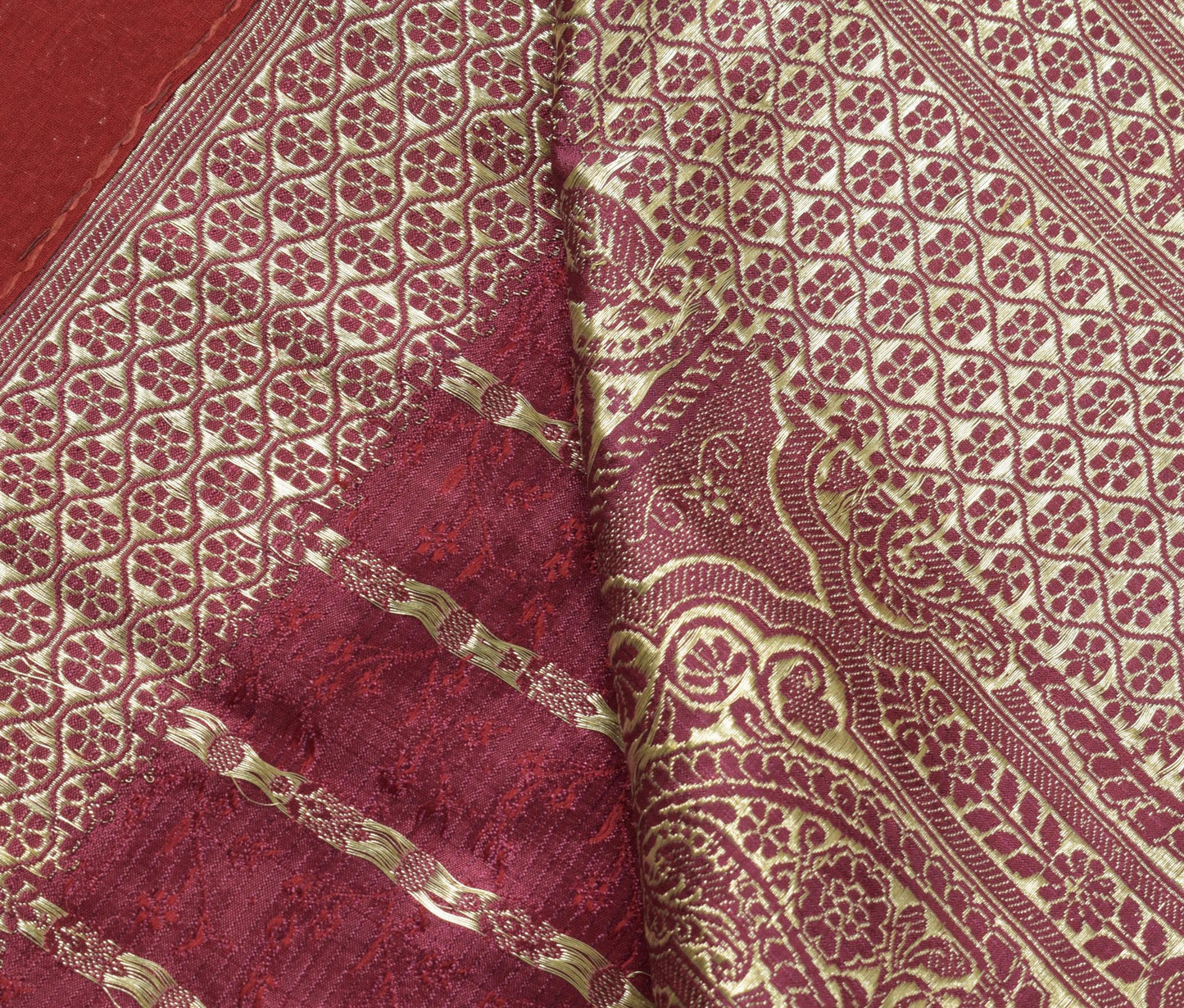 Sushila Vintage Magenta BANARASI Brocade Scrap Sari Pure Silk Woven Sari Fabric