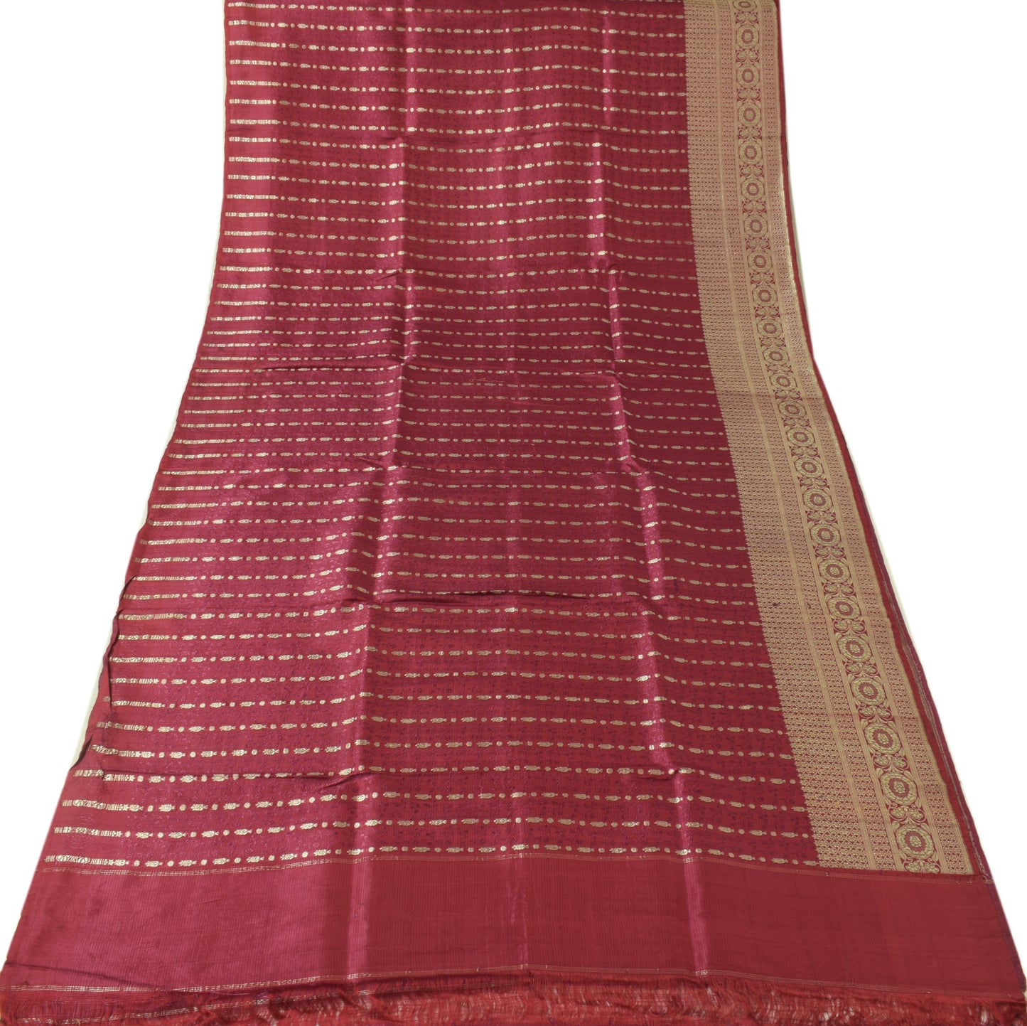 Sushila Vintage Magenta BANARASI Brocade Scrap Sari Pure Silk Woven Sari Fabric