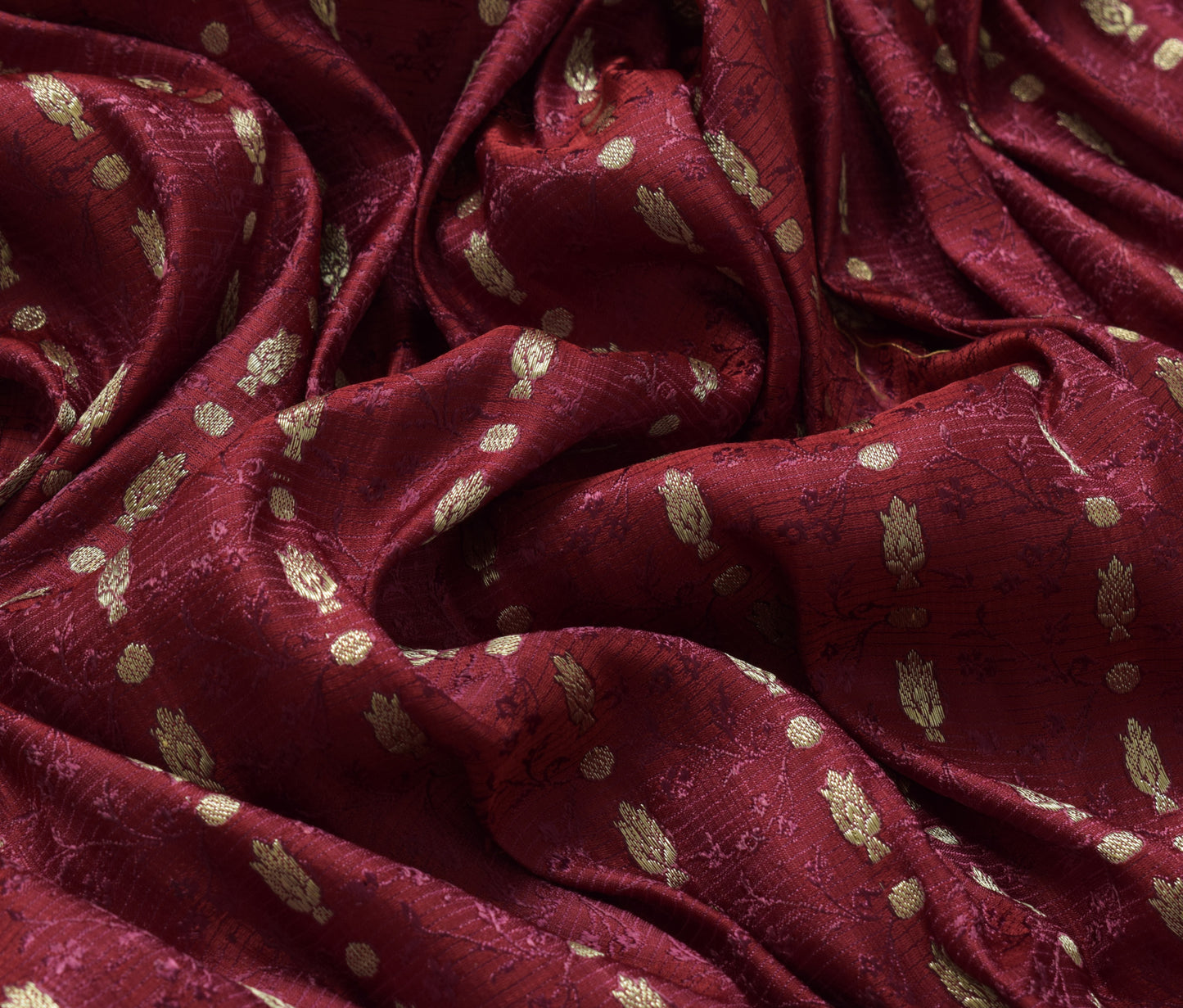 Sushila Vintage Magenta BANARASI Brocade Scrap Sari Pure Silk Woven Sari Fabric