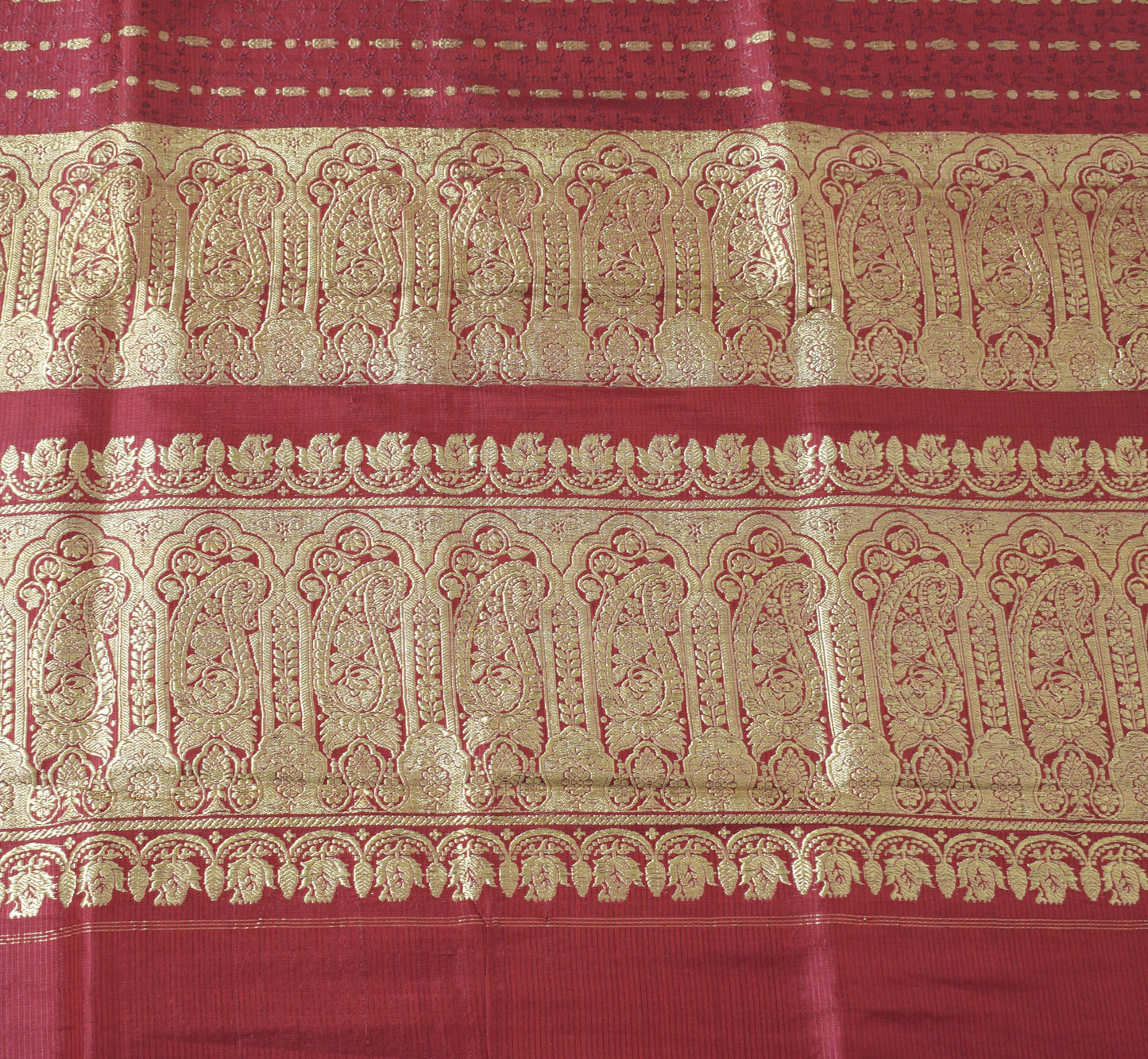 Sushila Vintage Magenta BANARASI Brocade Scrap Sari Pure Silk Woven Sari Fabric