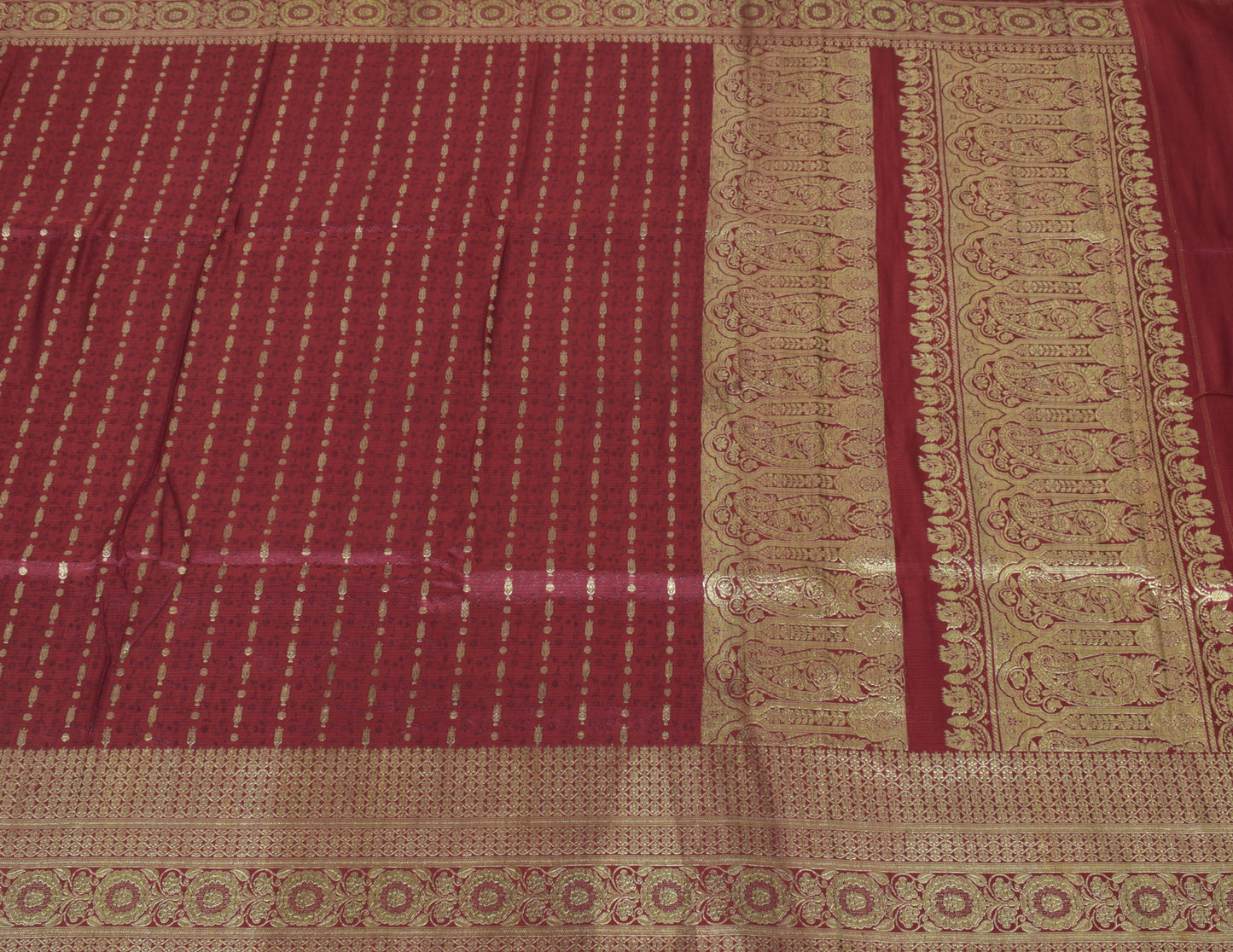 Sushila Vintage Magenta BANARASI Brocade Scrap Sari Pure Silk Woven Sari Fabric