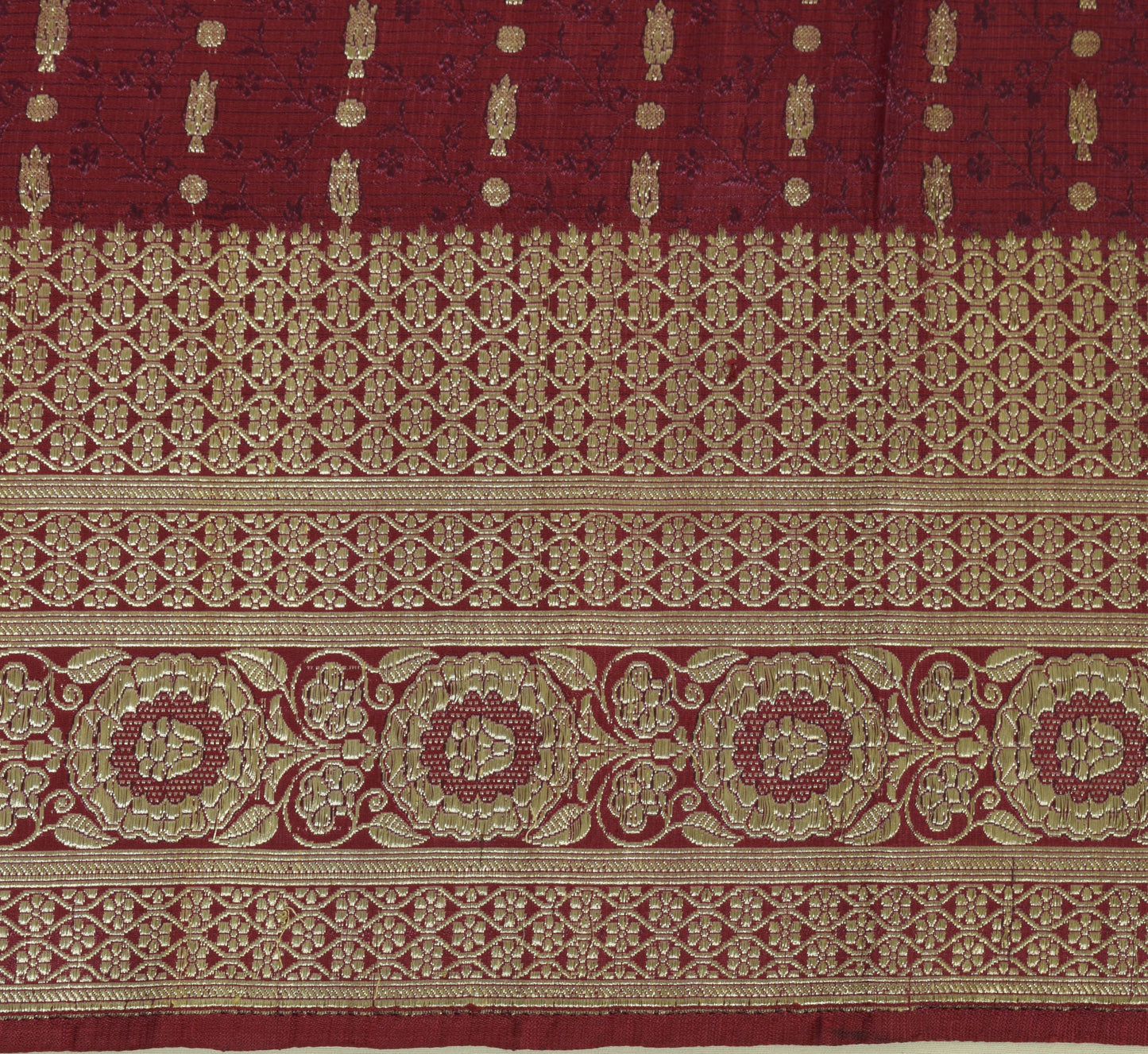 Sushila Vintage Magenta BANARASI Brocade Scrap Sari Pure Silk Woven Sari Fabric