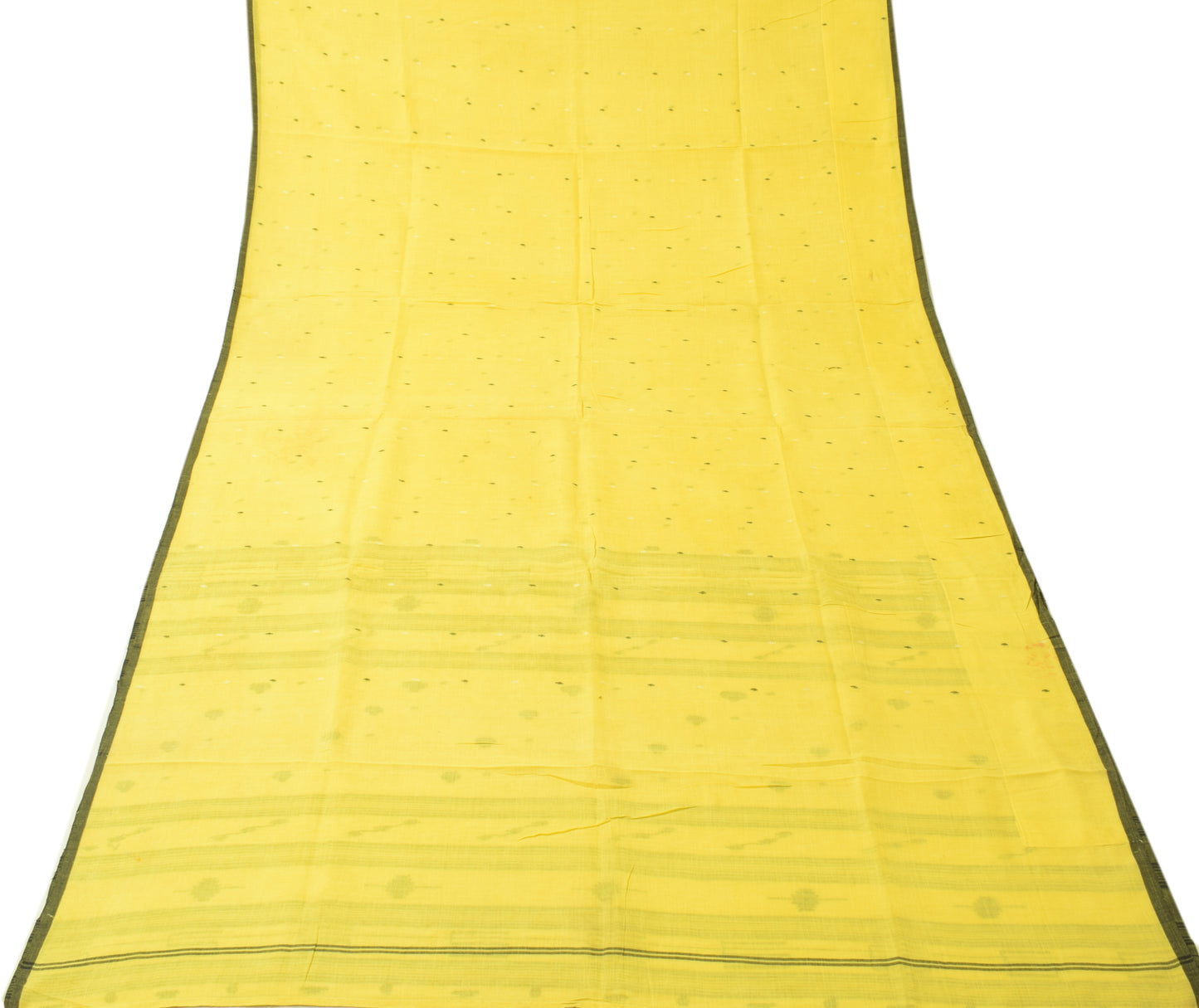 Sushila Vintage Yellow Scrap Craft Saree Pure Cotton Weaving Indian Sari Fabric