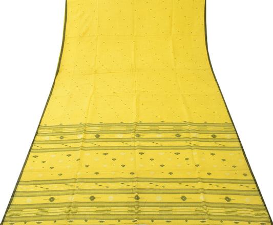 Sushila Vintage Yellow Scrap Craft Saree Pure Cotton Weaving Indian Sari Fabric