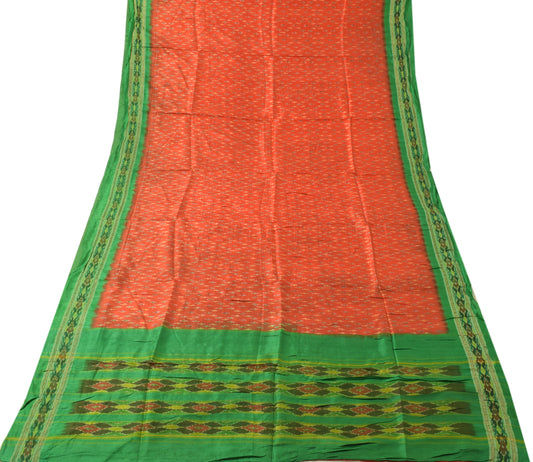 Sushila Vintage Orange Scrap Saree Pure Silk Hand Woven Ikkat Patola Sari Fabric