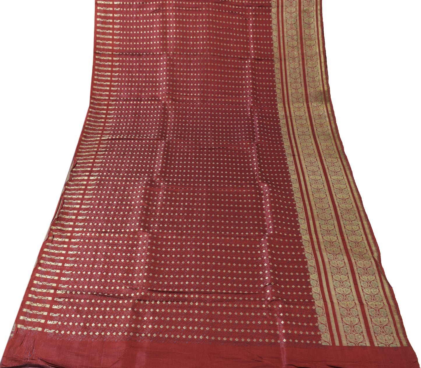 Sushila Vintage Maroon BANARASI Brocade Scrap Sari Pure Silk Woven Sari Fabric