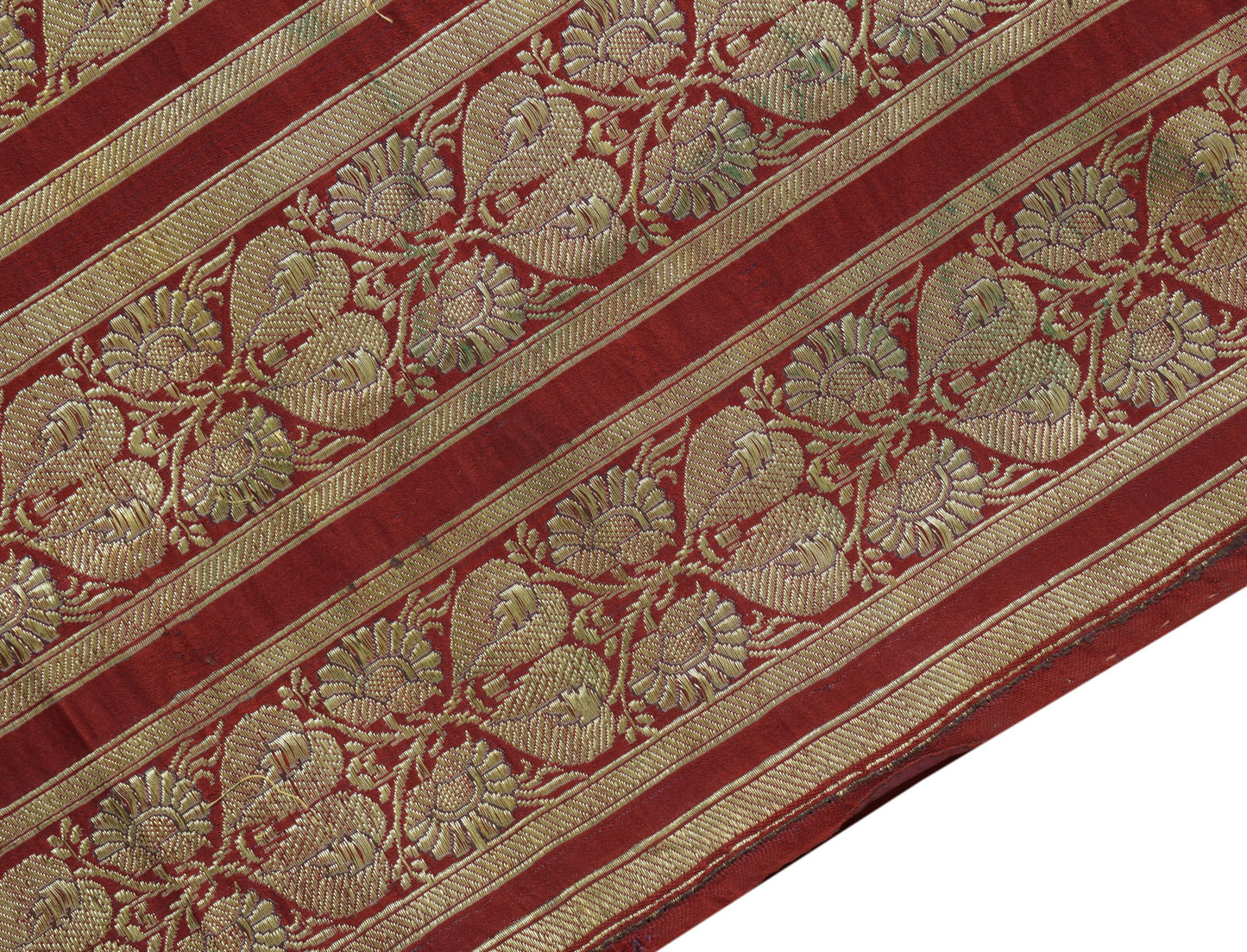 Sushila Vintage Maroon BANARASI Brocade Scrap Sari Pure Silk Woven Sari Fabric