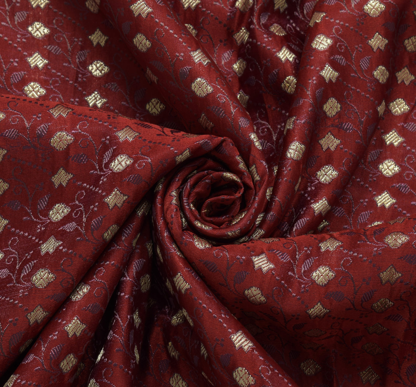 Sushila Vintage Maroon BANARASI Brocade Scrap Sari Pure Silk Woven Sari Fabric