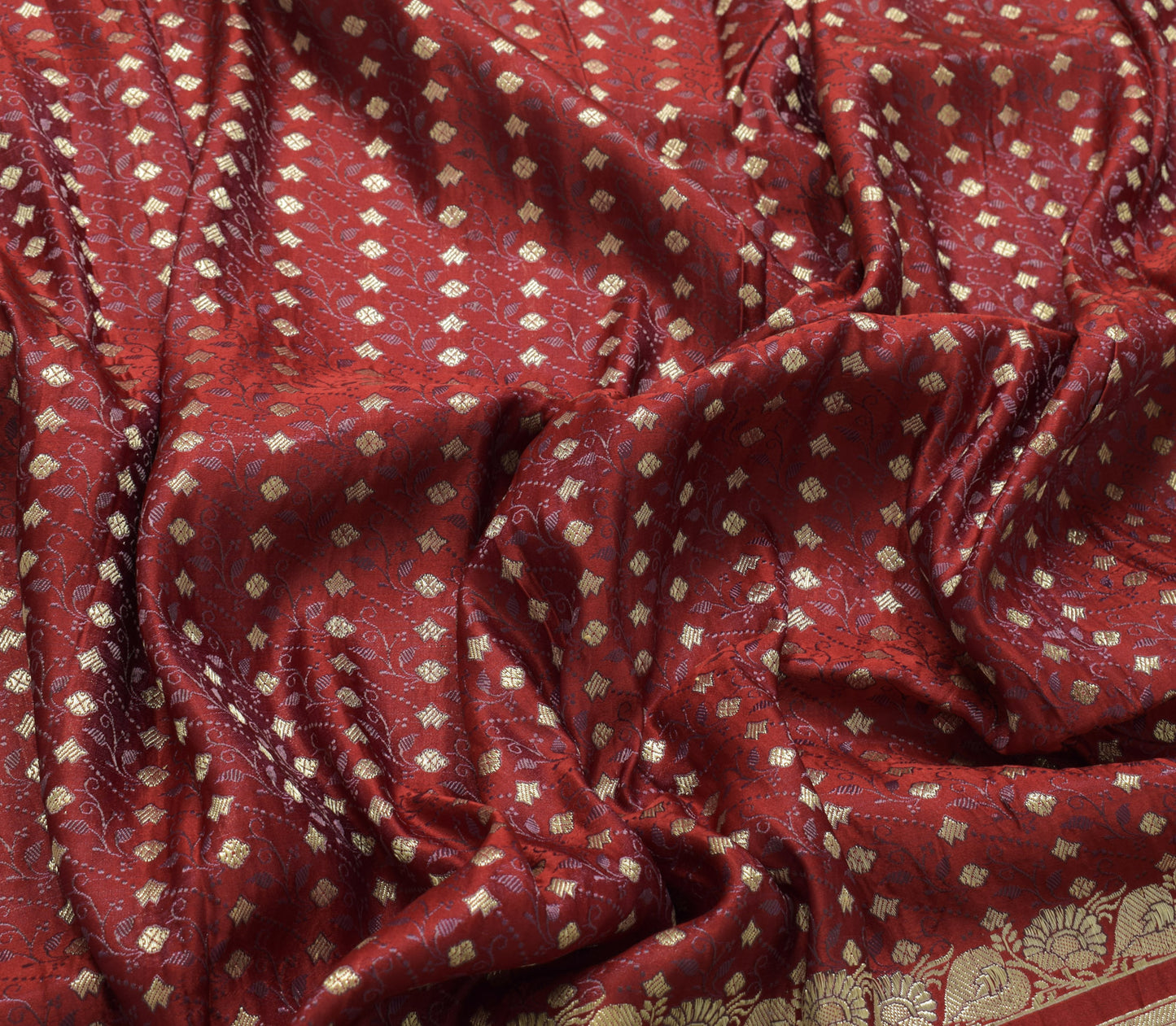 Sushila Vintage Maroon BANARASI Brocade Scrap Sari Pure Silk Woven Sari Fabric