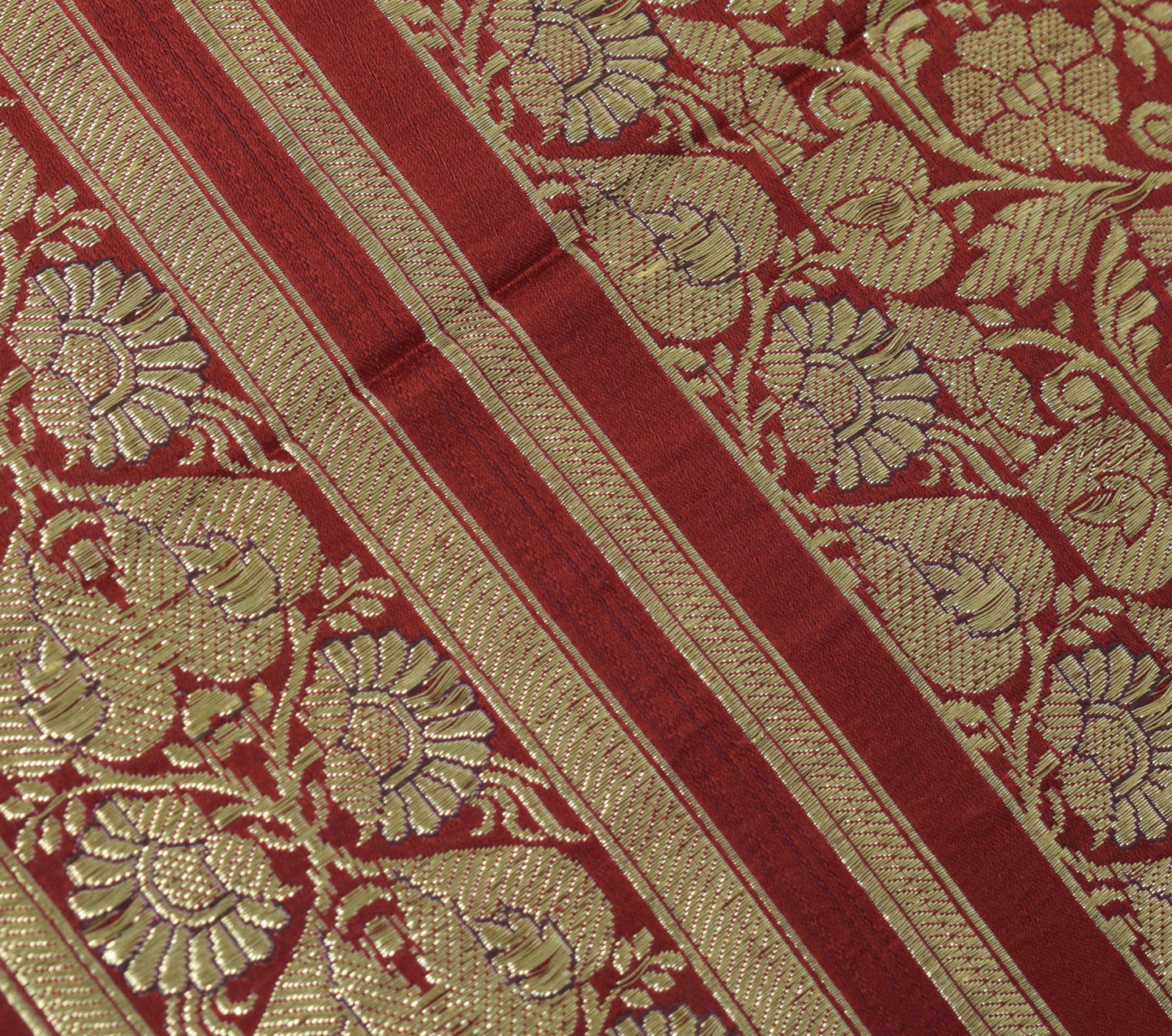 Sushila Vintage Maroon BANARASI Brocade Scrap Sari Pure Silk Woven Sari Fabric