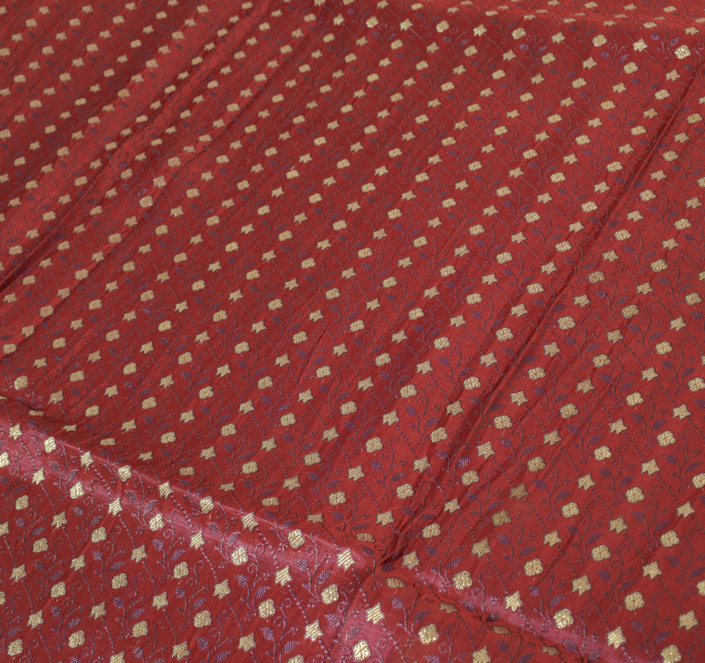 Sushila Vintage Maroon BANARASI Brocade Scrap Sari Pure Silk Woven Sari Fabric