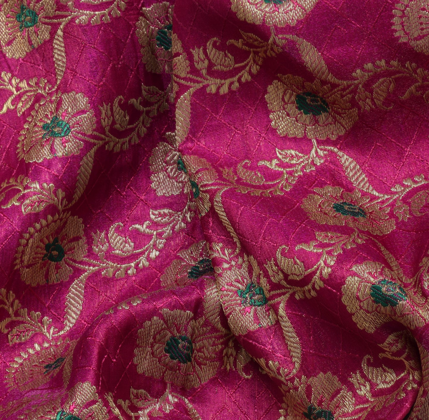 Sushila Vintage Magenta Scrap Banarasi Sari Blend Silk Woven Brocade Sari Fabric