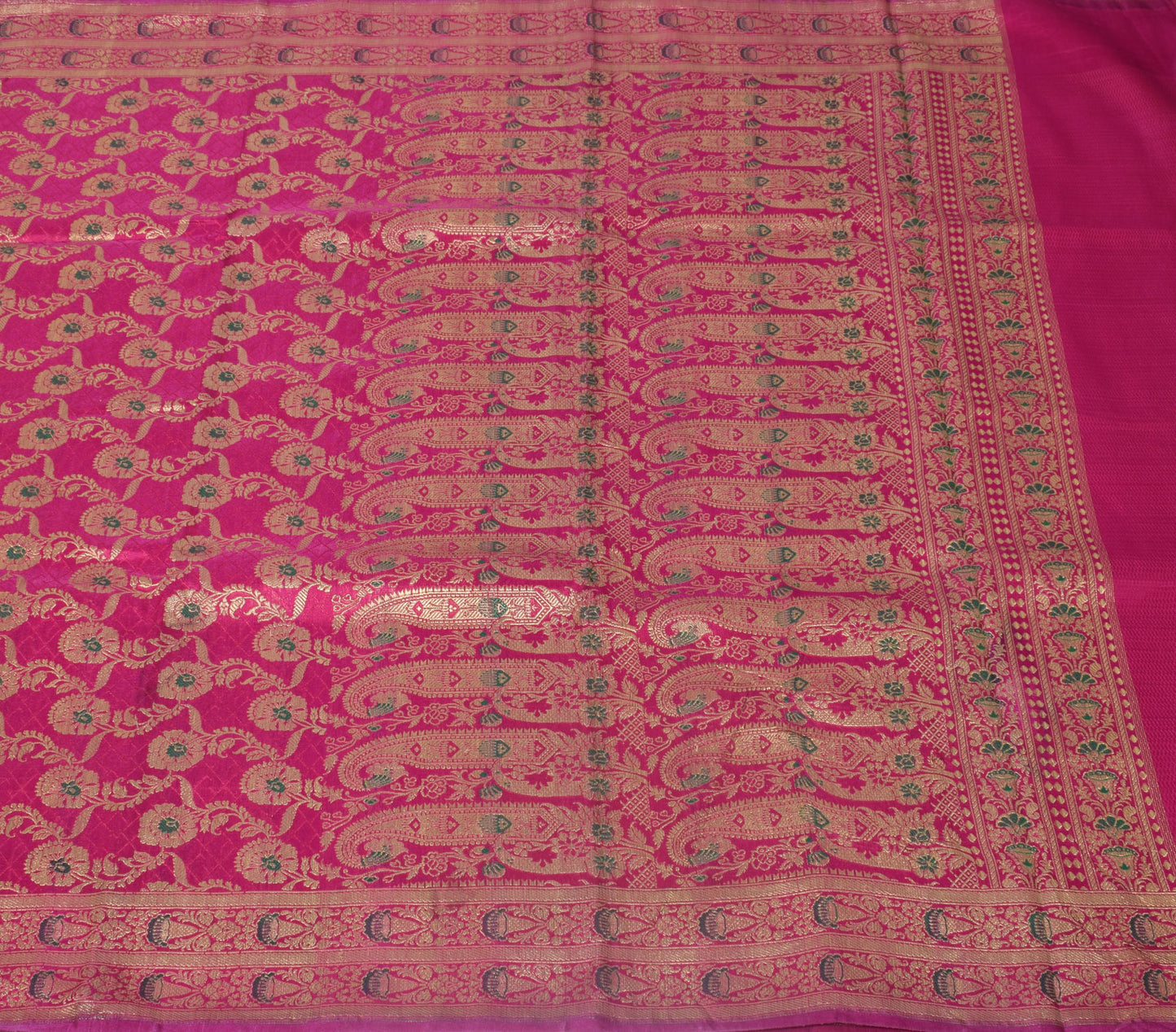 Sushila Vintage Magenta Scrap Banarasi Sari Blend Silk Woven Brocade Sari Fabric