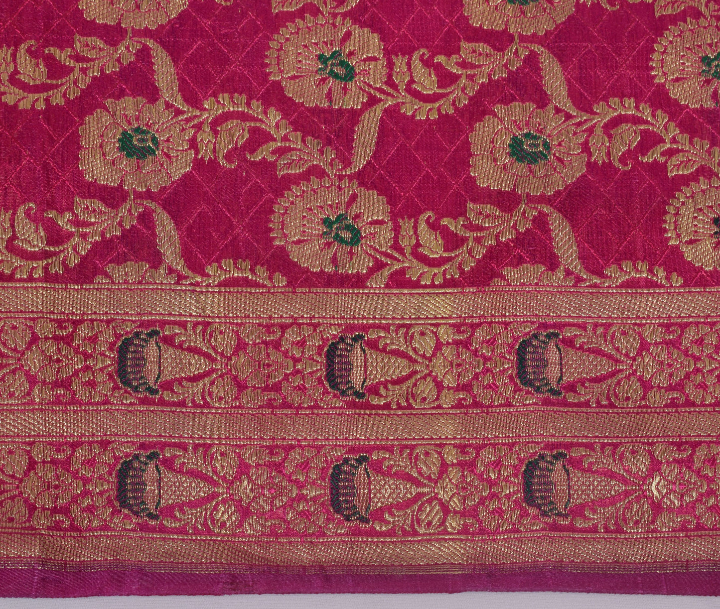 Sushila Vintage Magenta Scrap Banarasi Sari Blend Silk Woven Brocade Sari Fabric