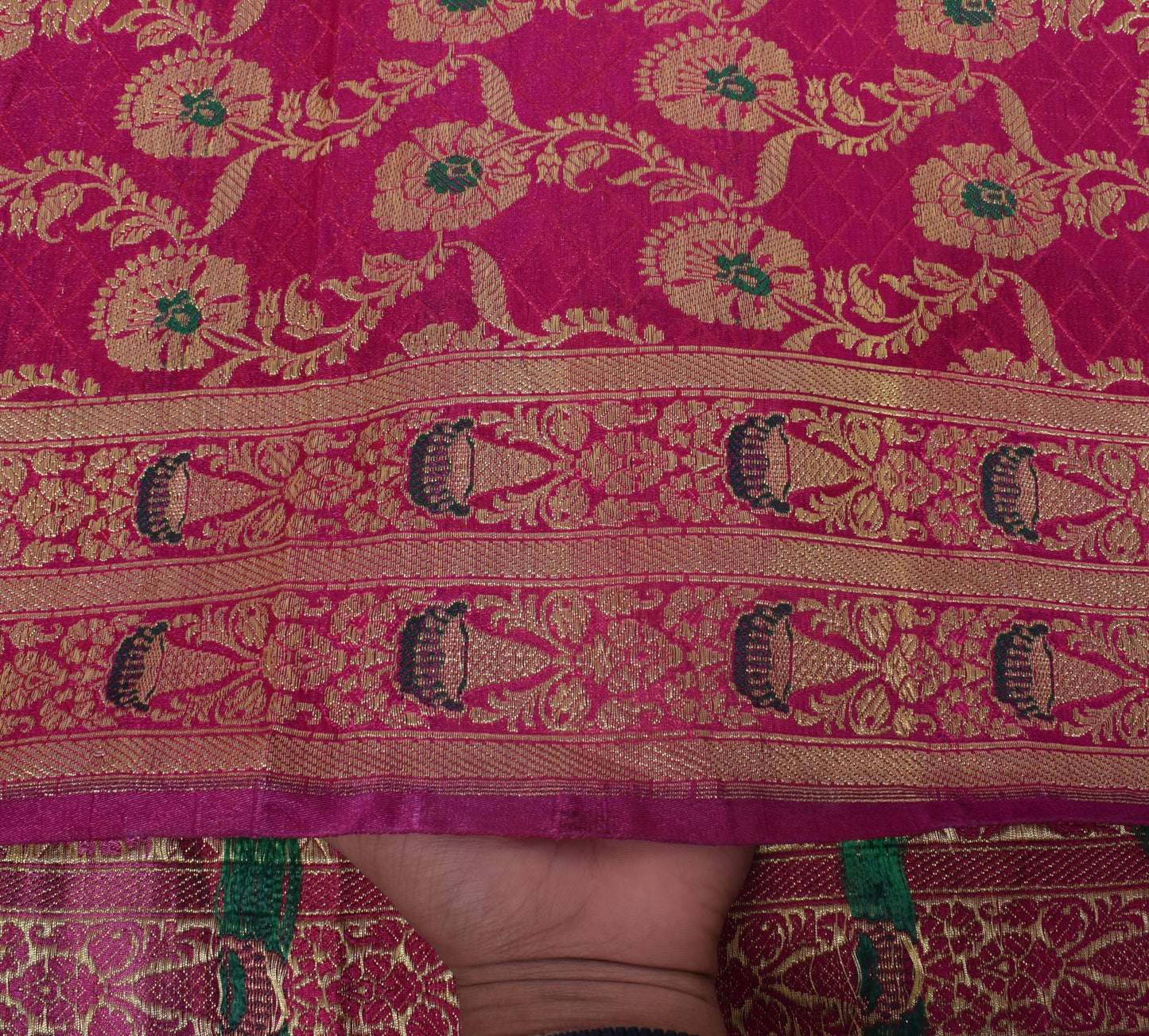 Sushila Vintage Magenta Scrap Banarasi Sari Blend Silk Woven Brocade Sari Fabric