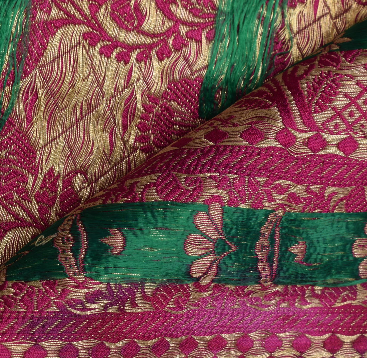 Sushila Vintage Magenta Scrap Banarasi Sari Blend Silk Woven Brocade Sari Fabric