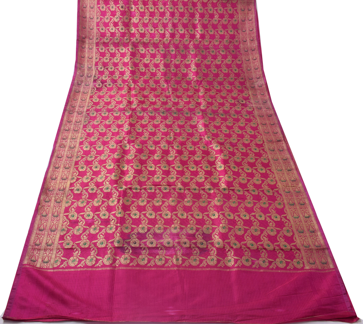 Sushila Vintage Magenta Scrap Banarasi Sari Blend Silk Woven Brocade Sari Fabric