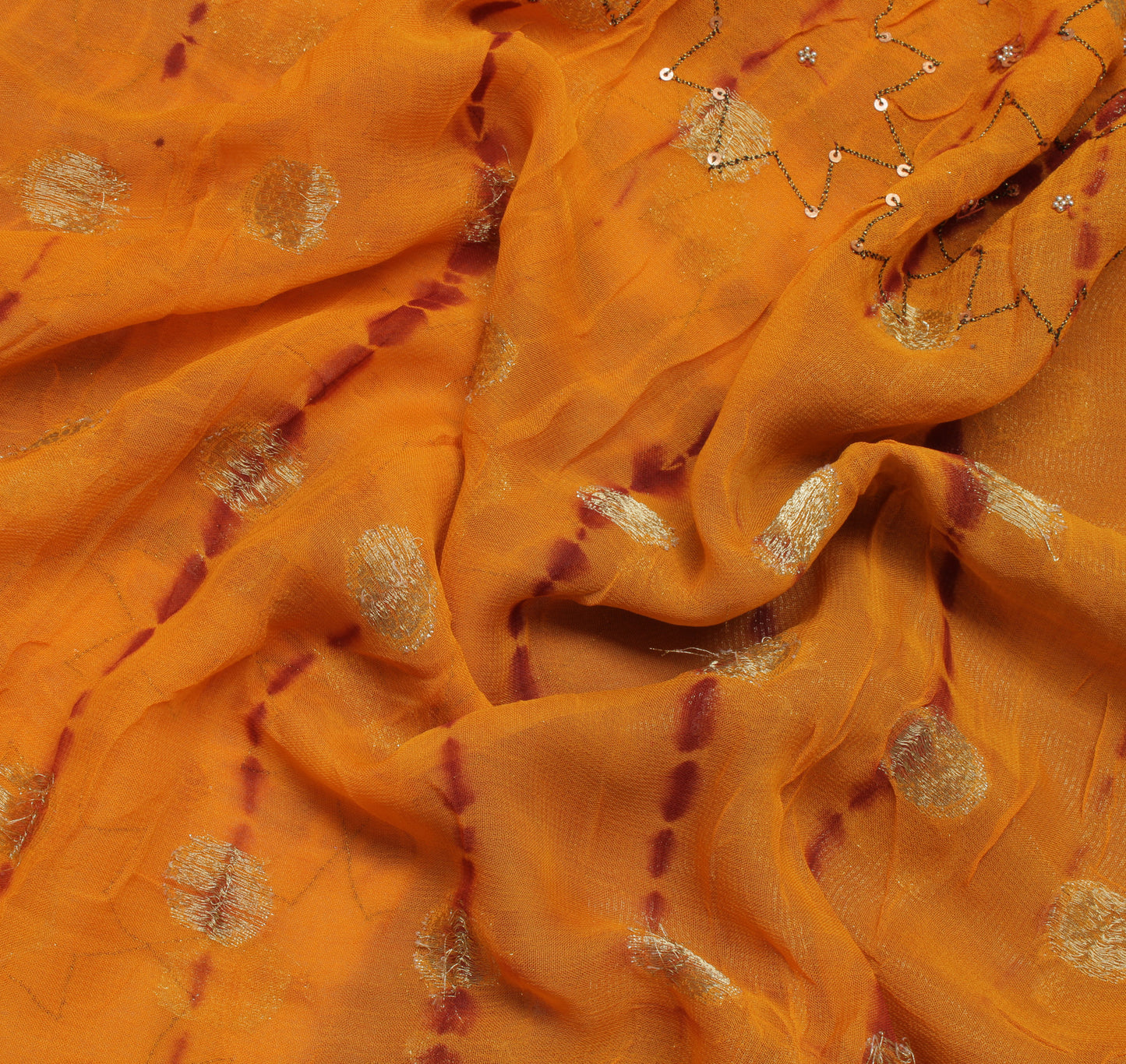 Sushila Vintage Mustard Scrap Sari Blend Georgette Silk Woven Floral Sari Fabric