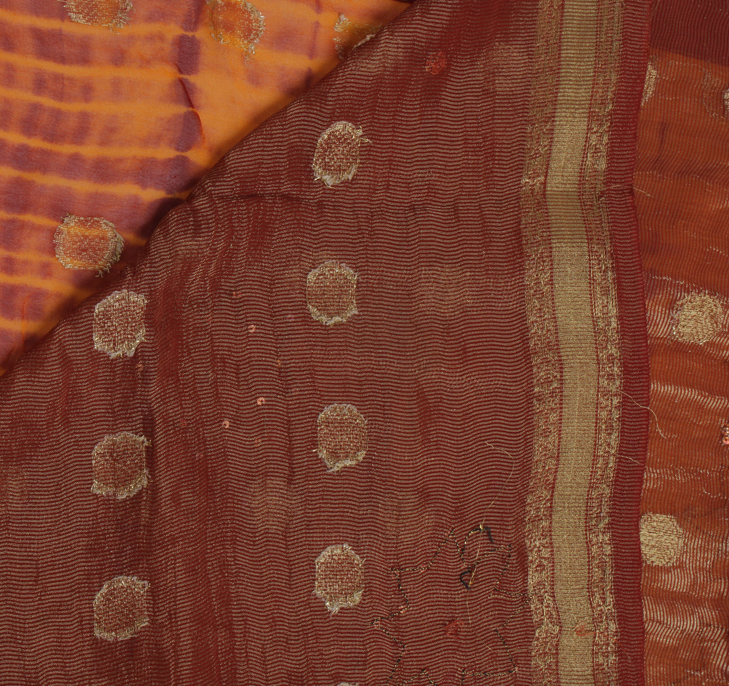 Sushila Vintage Mustard Scrap Sari Blend Georgette Silk Woven Floral Sari Fabric