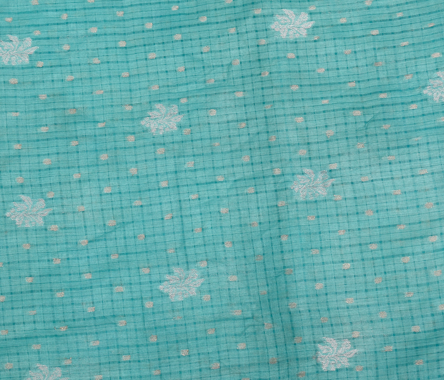 Sushila Vintage Turquoise Blue Scrap Saree Pure Silk Woven Floral Sari Fabric