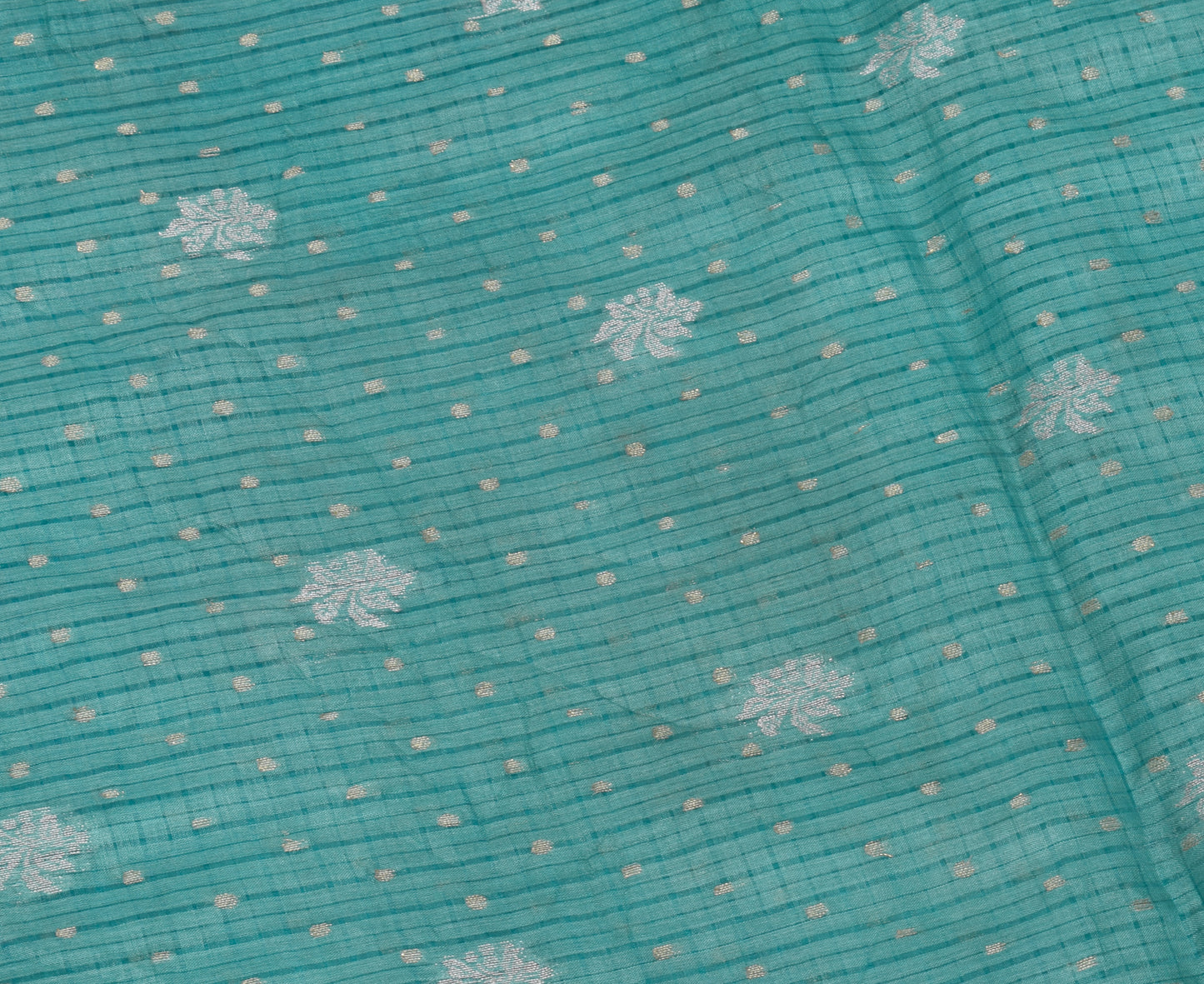 Sushila Vintage Turquoise Blue Scrap Saree Pure Silk Woven Floral Sari Fabric