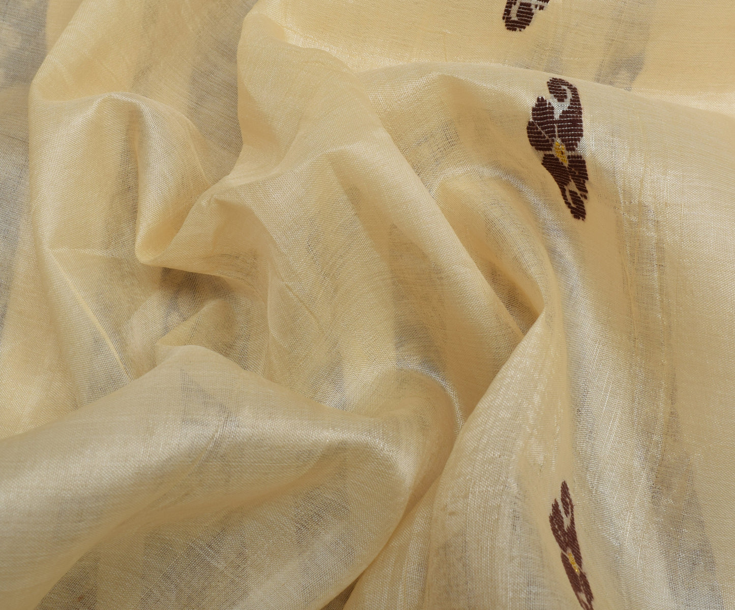 Sushila Vintage Cream Scrap Saree 100% Pure Silk Woven Floral Sari 5 Yard Fabric