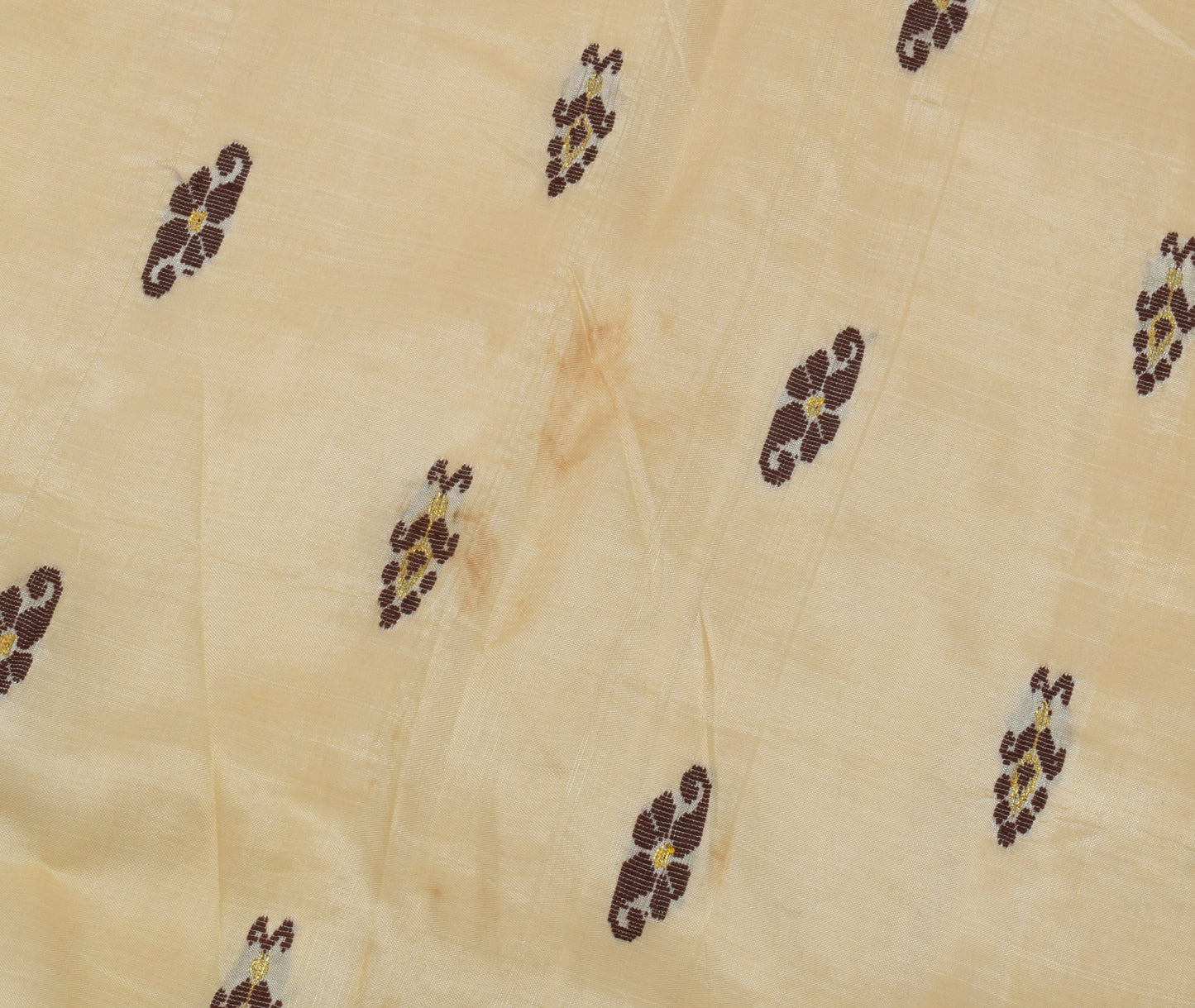 Sushila Vintage Cream Scrap Saree 100% Pure Silk Woven Floral Sari 5 Yard Fabric