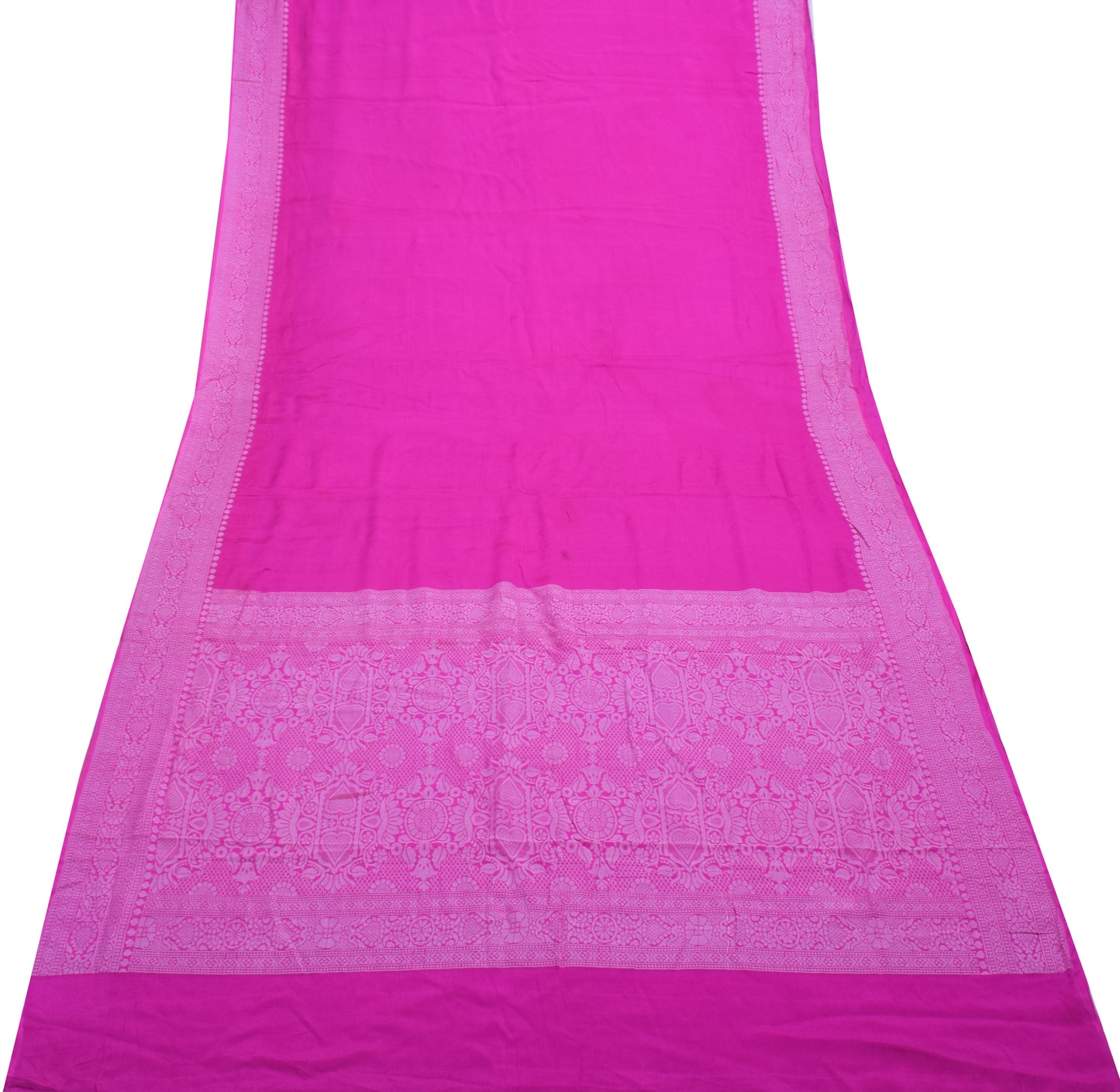 Sushila Vintage Indian Magenta Scrap Saree Pure Georgette Silk Woven Sari Fabric