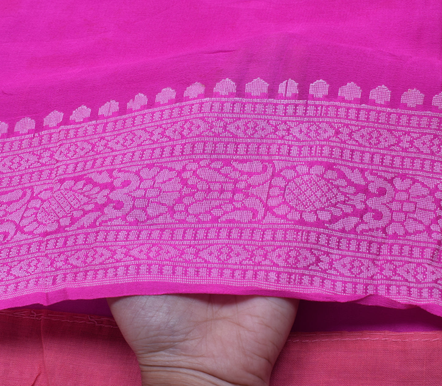 Sushila Vintage Indian Magenta Scrap Saree Pure Georgette Silk Woven Sari Fabric